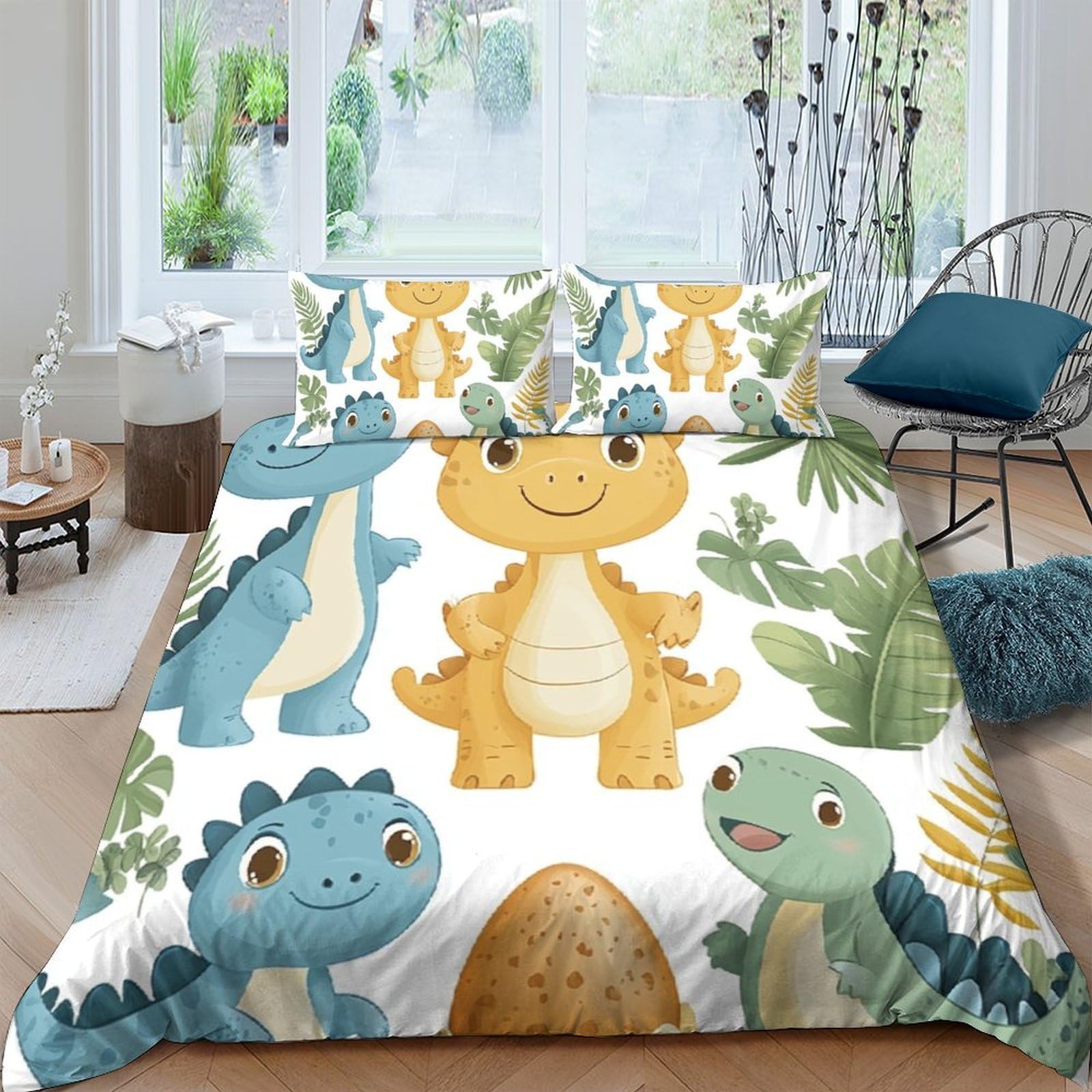 Ctjqhvkz Style-5 3D Printed Cartoon Dinosaur Fitted Sheet Microfiber Soft Anti-Slip Colourful Jungle Bed Sheet For Bedroom Guest Room Mattress Decor Single（135X200cm）