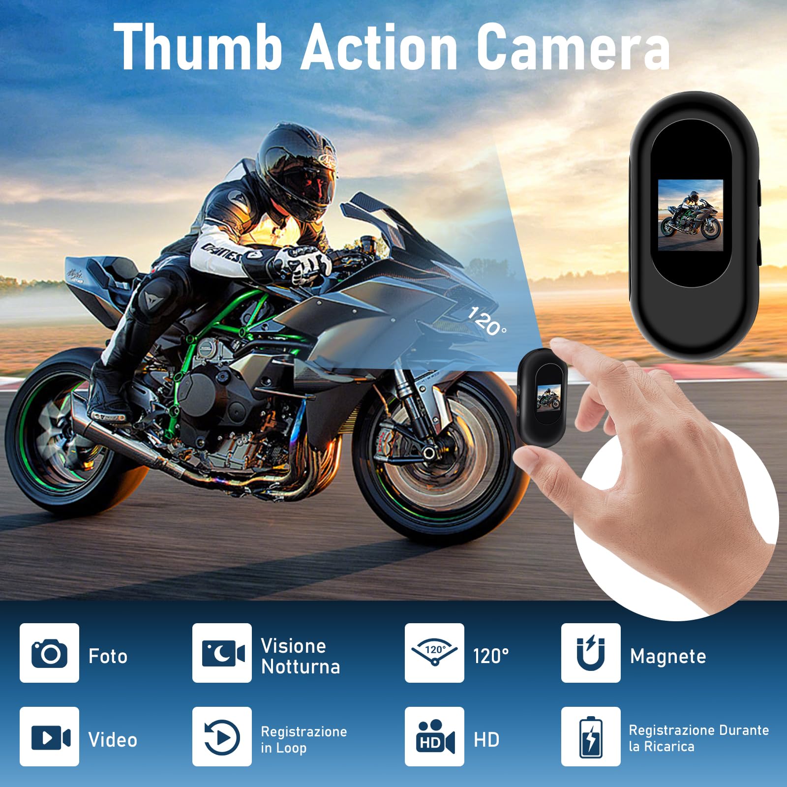 LXMIMI Mini Action Cam, Videocamera Sportiva HD 1080P - Nera | 120° Mini Action Cam con Display, Videocamera POV Portatile per Bicicletta, Casco da Moto, Escursionismo