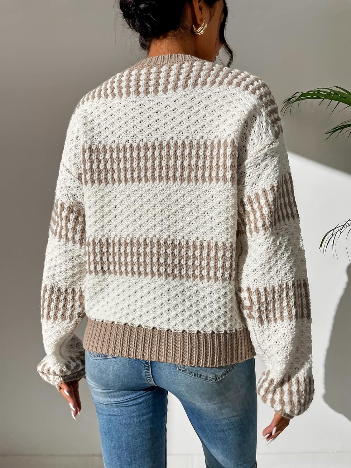 Verdusa Women's Colorblock Crochet Sweater Elegant Knit Tops Trendy Fall Pullovers - Image 4