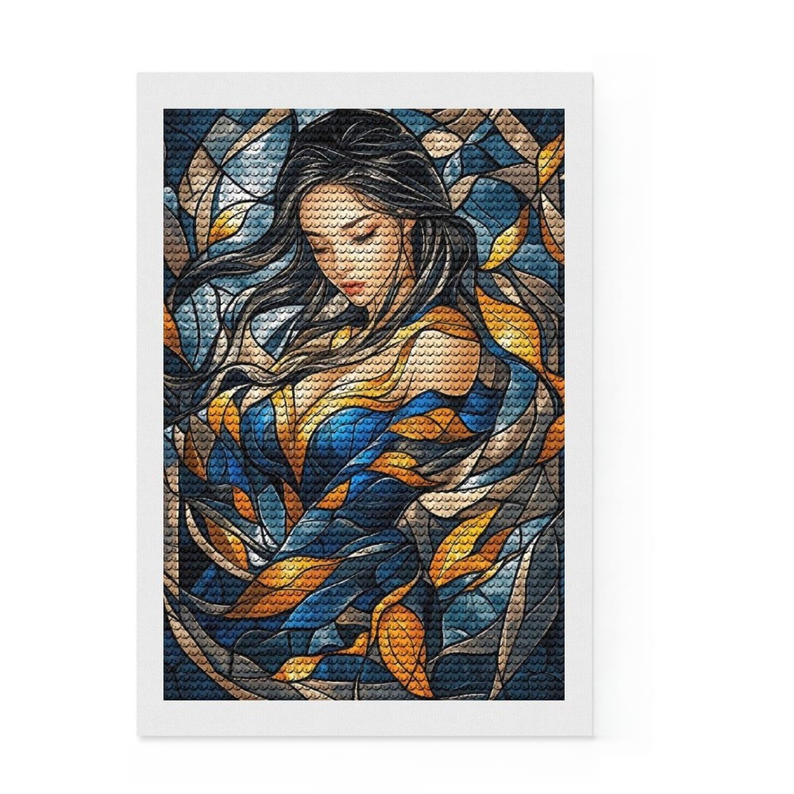 Junmoney Stained Glass Woman Full Drill Diamond Painting Kit 8"x12", Satisfying Creative Project, Finish and Display, Stress Relief Craft