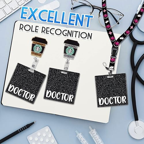 Miniatura 4 de Plifal Insignia de médico titular de la tarjeta de amigo de enfermería accesorios de enfermería con purpurina negro horizontal identificación