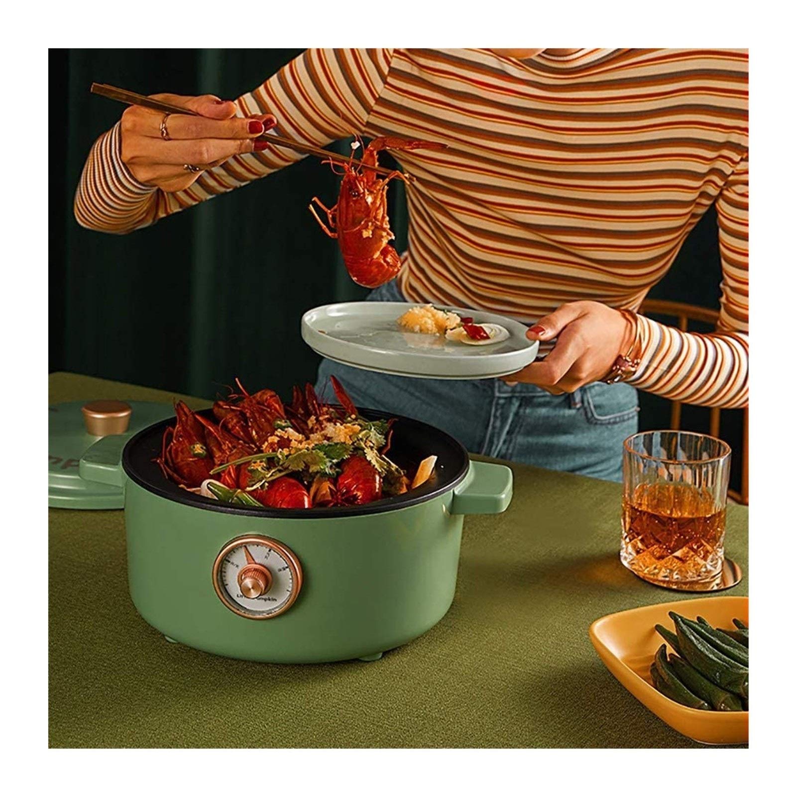 Elektrische multicooker Slowcooker Van 2 Liter Met 3 warmte-instellingen en warmhoudfunctie Kleine koekenpan Hete Pot Soeppan Gestoomd Rooster Geschikt voor stoomkoken Stoofpot (kl