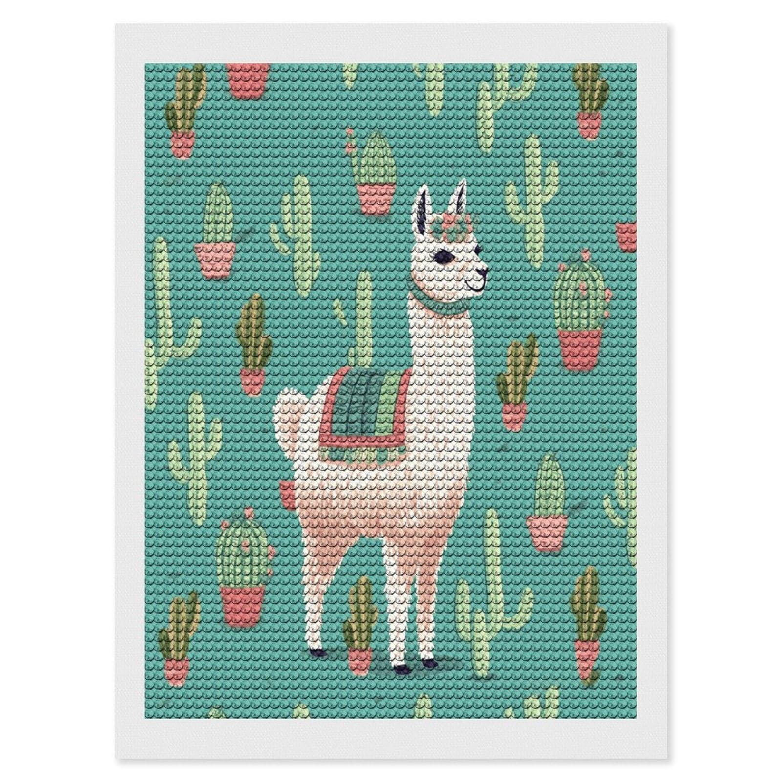 FekiLoot Alpaca Cactus Diamond Art Kits for Adults Diamond Painting Kits for Beginners DIY Diamond Art Kits Round Full Drill Diamond Dot Gem Painting for Home Wall Decor Gift 12"x16"
