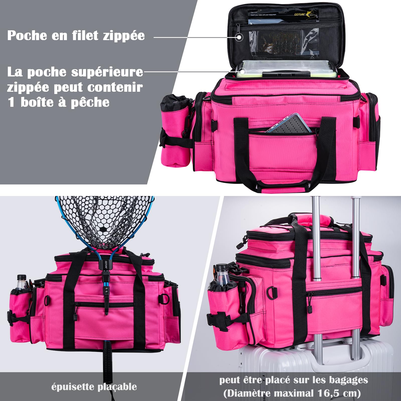 Goture Sac de pêche imperméable, Sangles réglables et Fond antidérapant