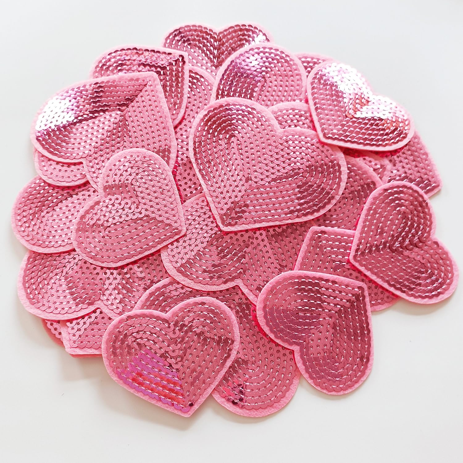 28Pcs Sequin Heart Iron on Patches 2 Sizes Embroidery Heart Patches for Clothing Bags Jackets Jeans Hats Accessory Craft Christmas Decoration Pink