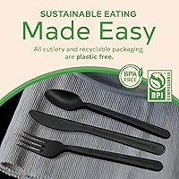 Vista 3 de Juego de cubiertos compostables, utensilios compostables a base de plantas, cubiertos compostables aptos para lavavajillas, cubiertos desechables