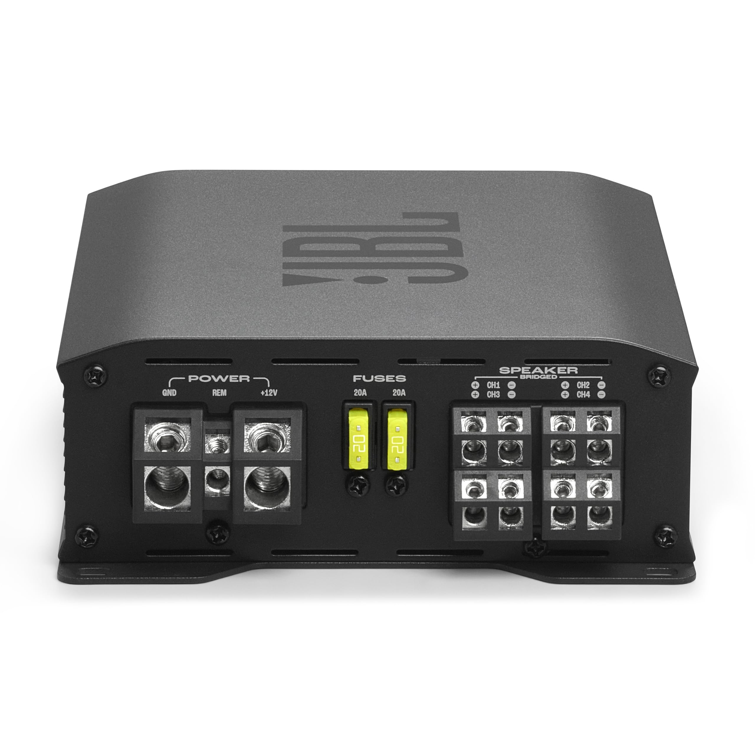 JBL Stage GT 60041 amplificador 4 canales Class-AB, 4x60 W RMS a 4 ohm, 4x80 W a 2 ohm, 2x160 W puenteado, full-range coche, filtros paso alto/bajo, rango 20 Hz–20 kHz