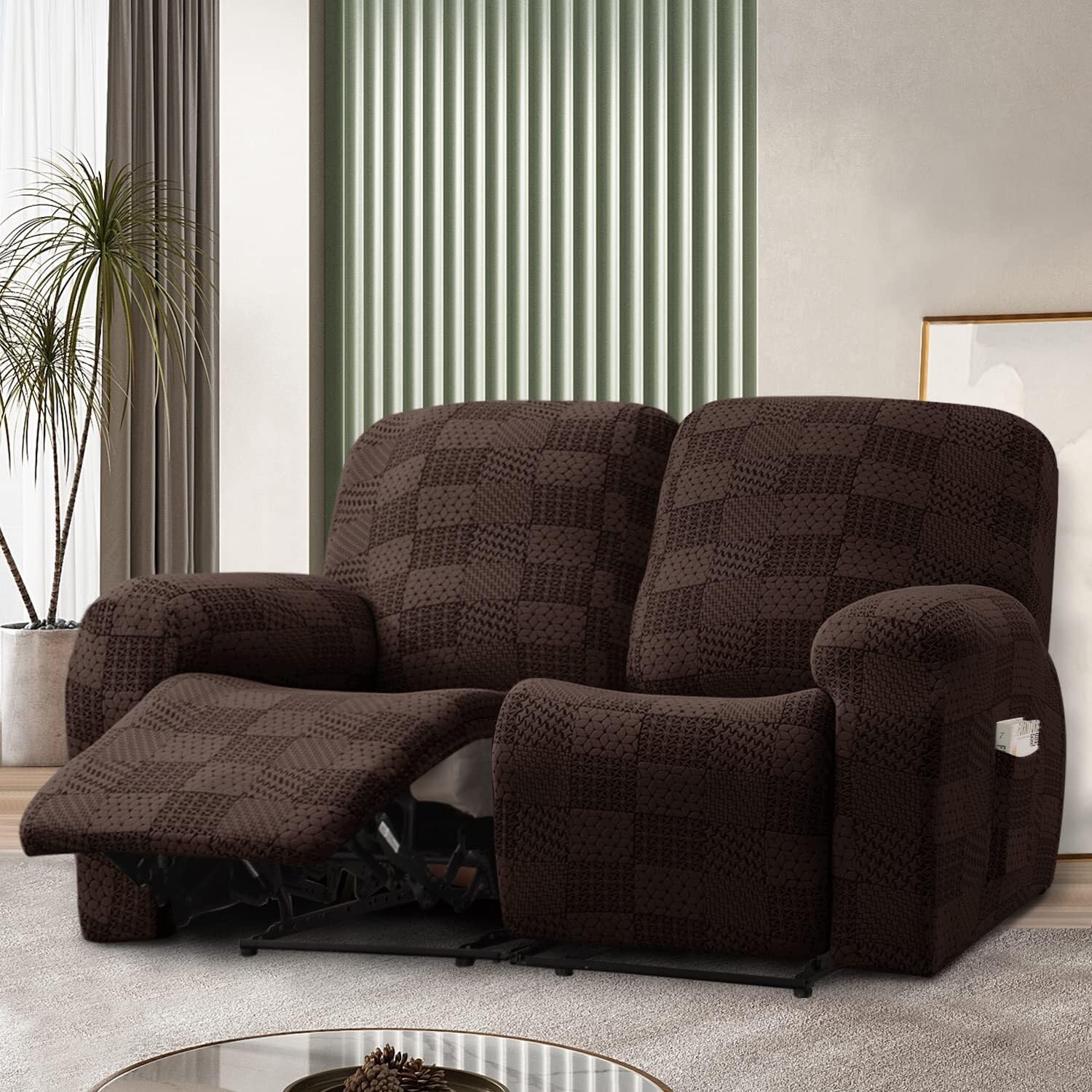 Copripoltrona Elastico Relax, Copripoltrona Relax Reclinabile Jacquard 4 Pezzi Copripoltrona Reclinabile Antiscivolo Copripoltrona Relax Rimovibili E Lavabili Per Soggiorno(Coffee Color,2 Seater)