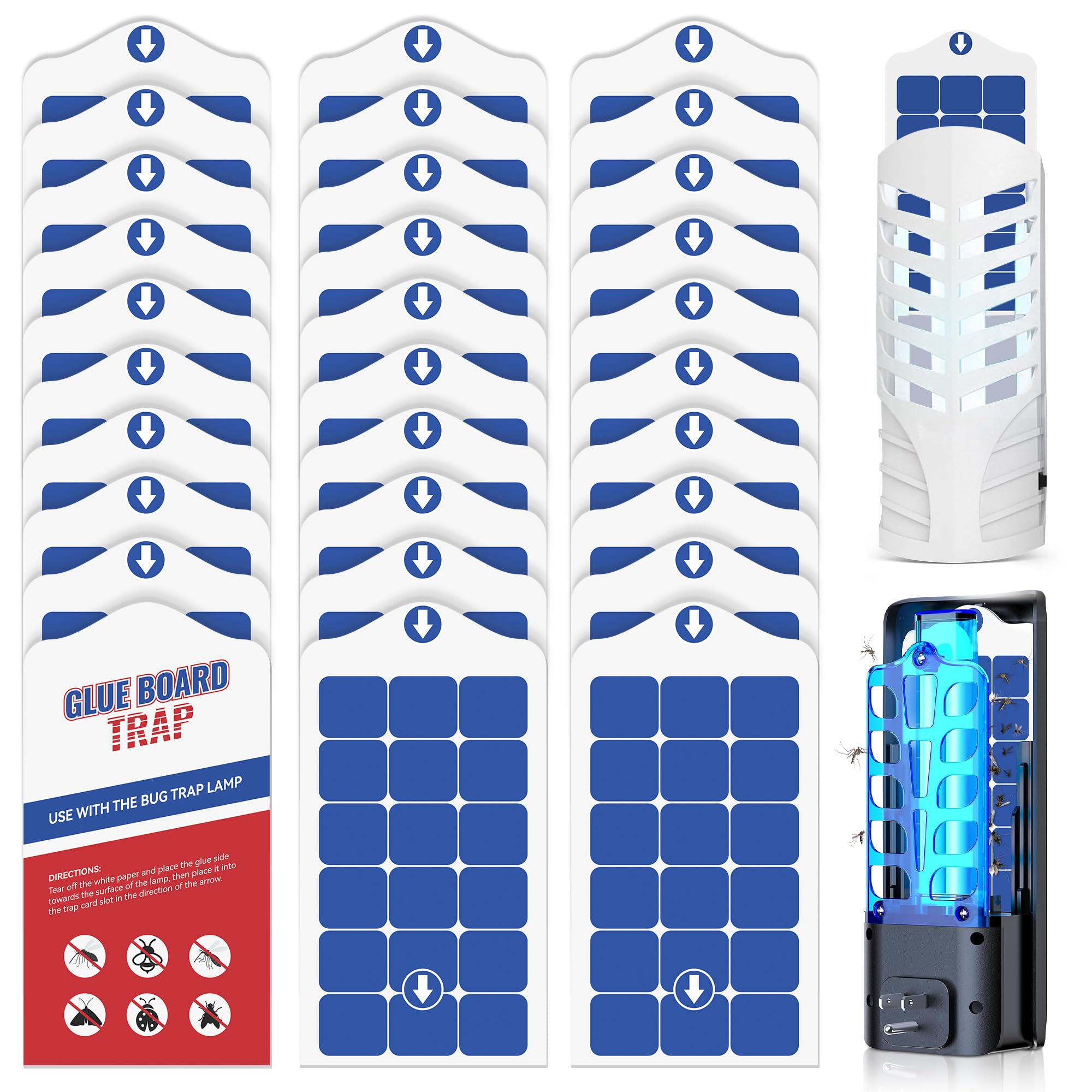 Qualirey 30 Pack Flying Insect Trap Refill Compatible with VEYOFLY Fly Trap LAMP Refill-VF02, Glue Board Bug Catcher, Replacement Sticky Glue Cards for Indoor Mosquito Gnat Fly & Other Bugs (Enhance)