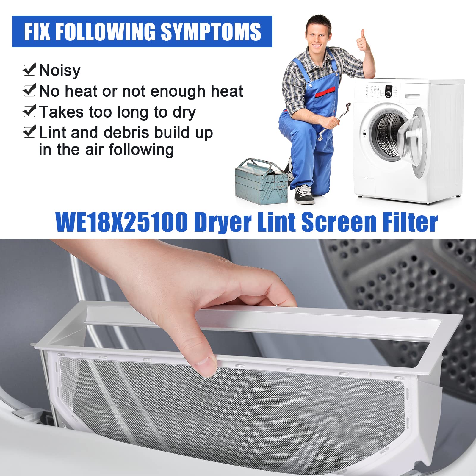 Filtro de pantalla de pelusa WE18X25100 de FreeCat, compatible con GE y Hotpoint Dryer, sustituye a WE18M19 WE18M28 WE18M25 AP6037511 PS11767017 DE5100