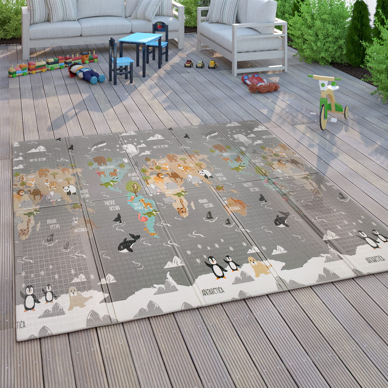 Paco Home Spielmatte Krabbelmatte Baby Kinder Matte Faltbar Abwischbar Wendbar Tier Motiv, Grösse:180x200 cm, Farbe:Bunt 3