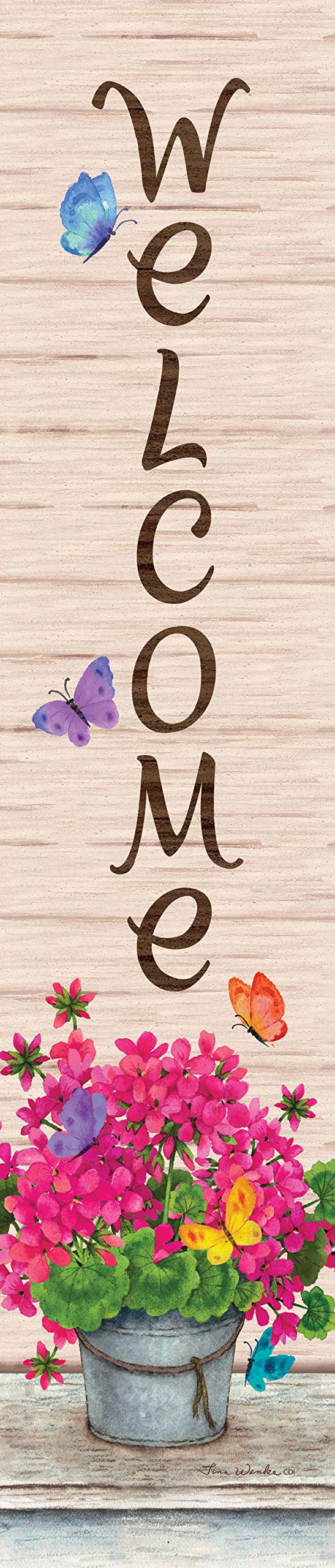 Custom Decor Yard Expression - Pink Geraniums Welcome - Yard Expression Sign - 6 inch x 30 inch PVC Sign Licensed, Trademarked, Copyright by CDI. Made in The USA!