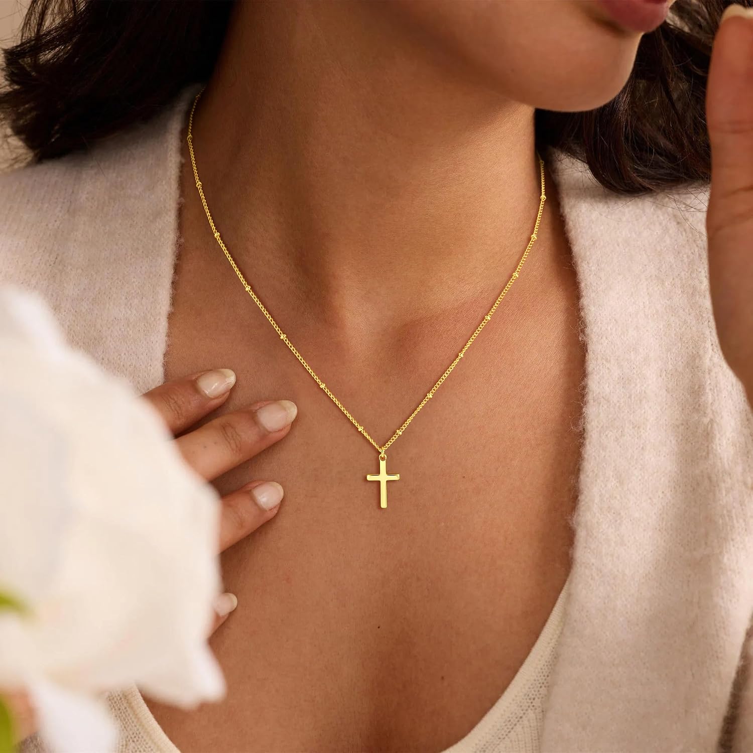 Gold Cross Necklace for Women Girls - 18K Gold Plated Cross Necklace Dainty Crosses Chain Necklaces Christian Baptism Religious Faith Jewelry Gifts