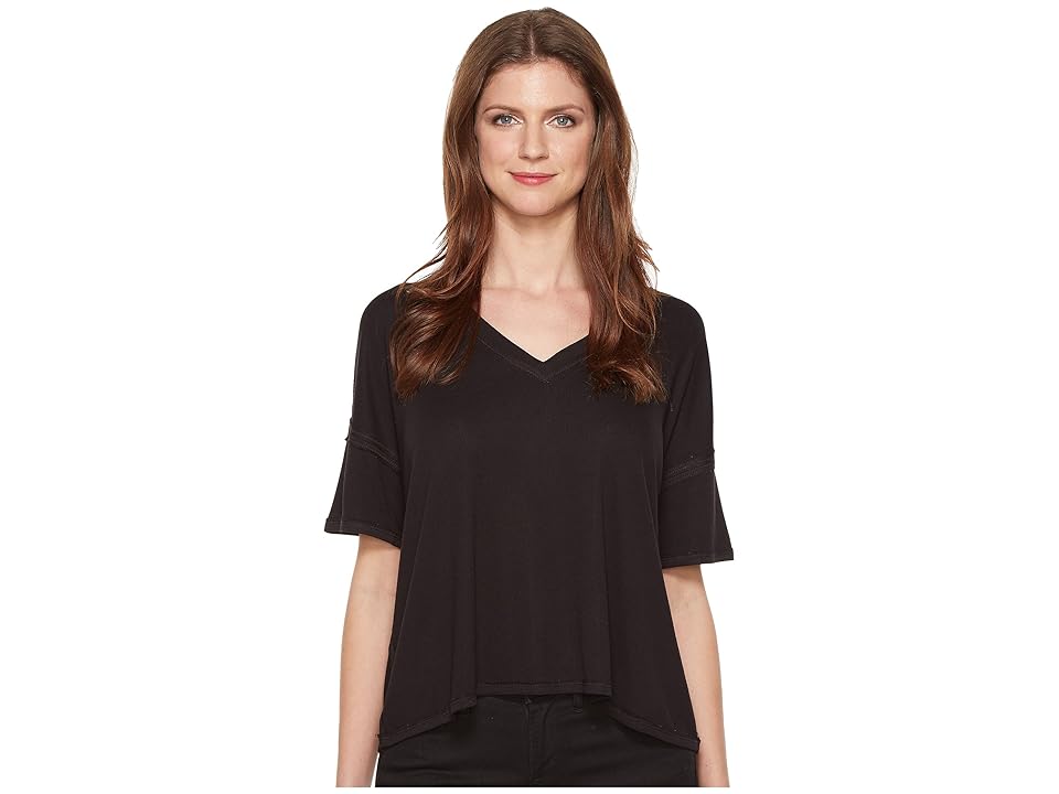 

HEATHER V-Neck Boxy Tee (Black) Women's T Shirt