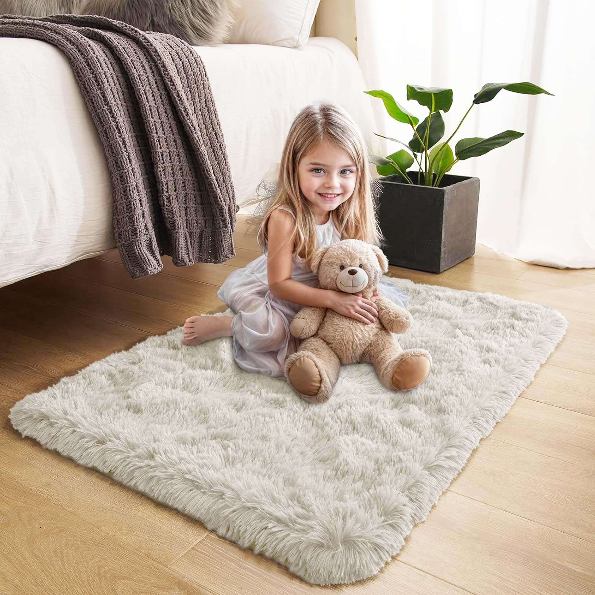 MOONLIGHT20015 Small Bedside Shaggy Rugs for Bedroom Living Room 2x3 FT, Fluffy Throw Rug for Entryway Indoor Floor Carpet, Fuzzy Shag Rug for Nursery