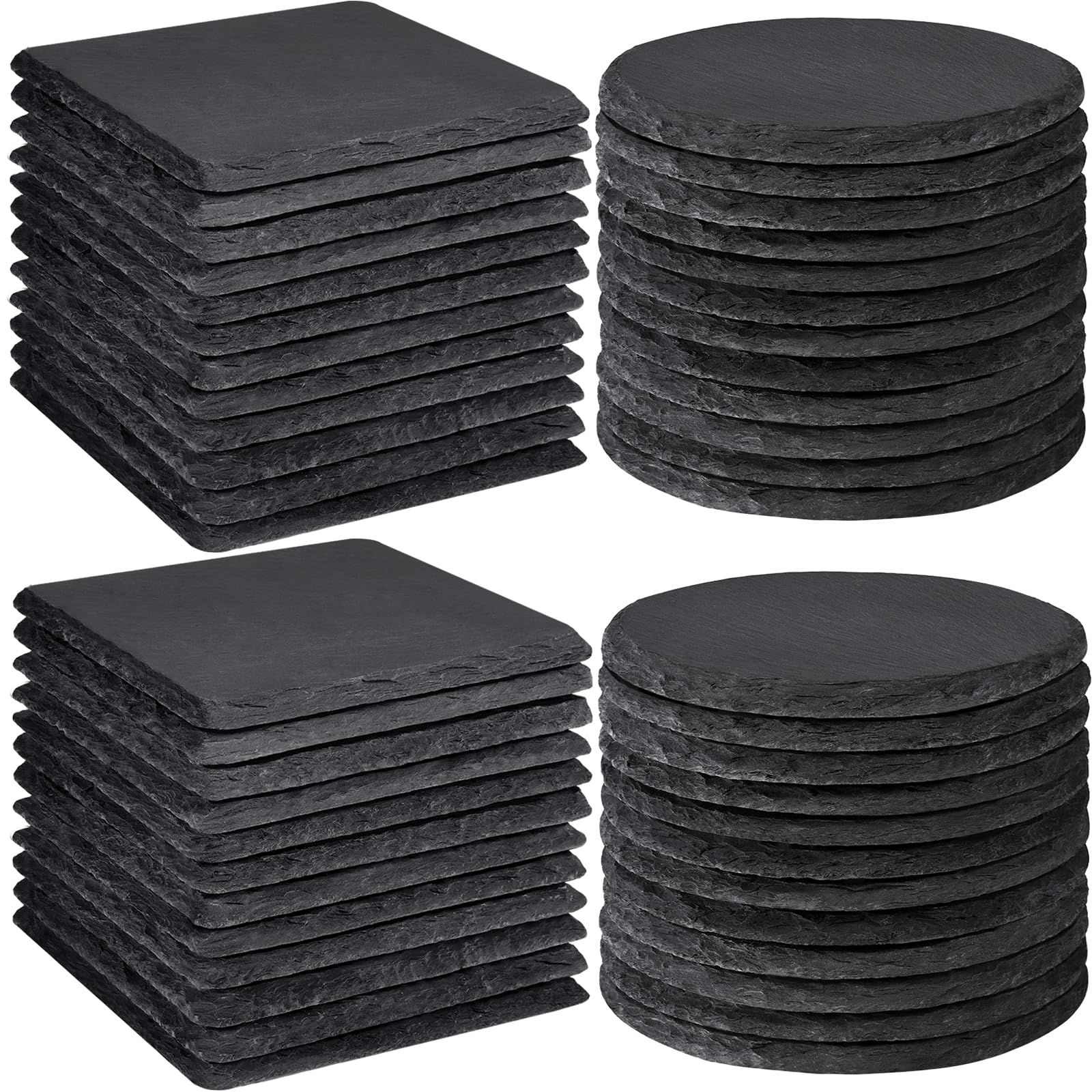 48 Stück Schiefer-Untersetzer Set für Lasergravur, MAPRIAL 10cm Quadrat und Rund Jeweils 24 Stück Natürliche Schwarze Getränkeuntersetzer für Geschenke, Hochzeiten, Weihnachten, Wohndeko