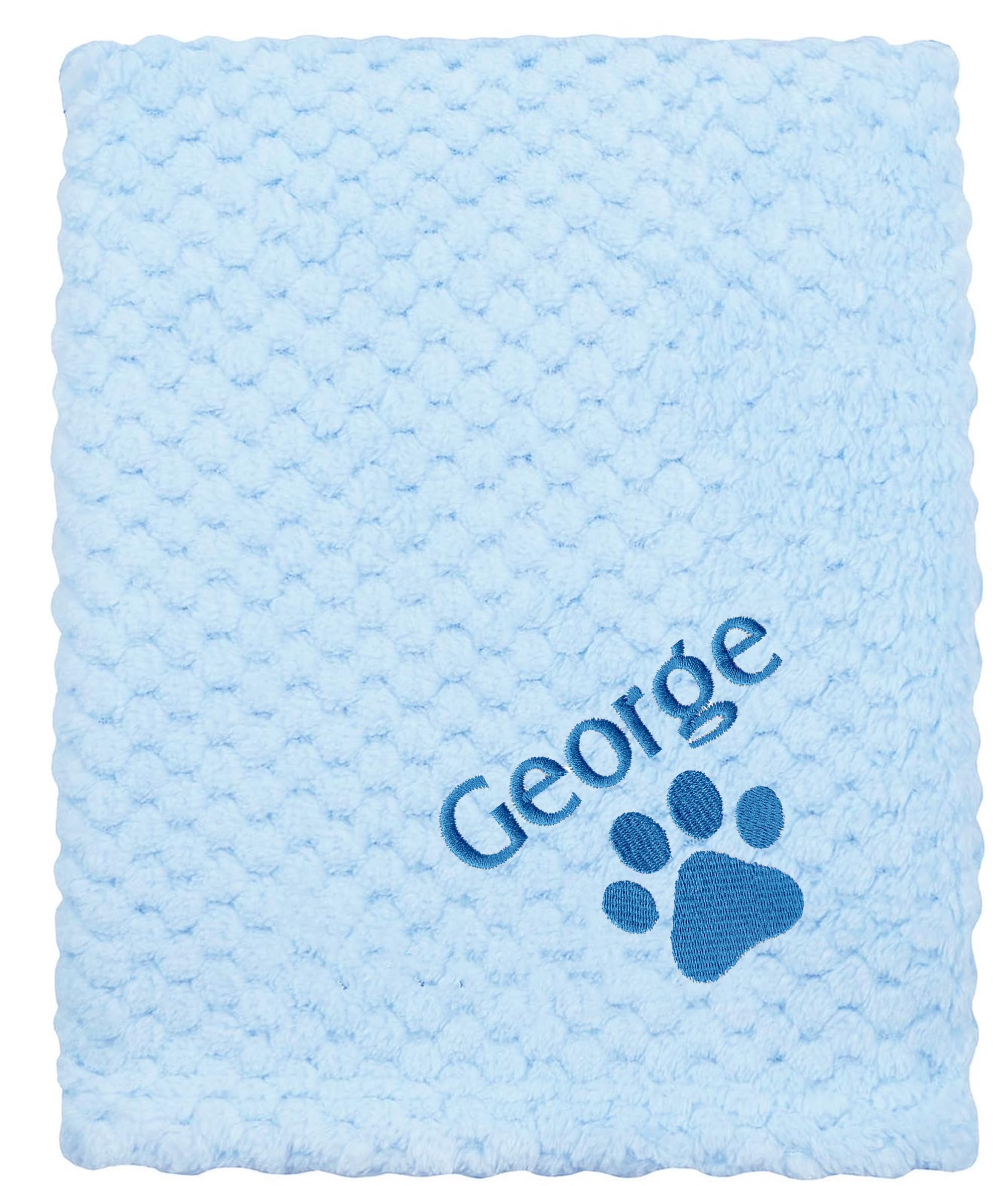 JJLC Personalised Dog Cat Pet Blankets Embroidered Name Paw (Blue Waffle, Blue Name)