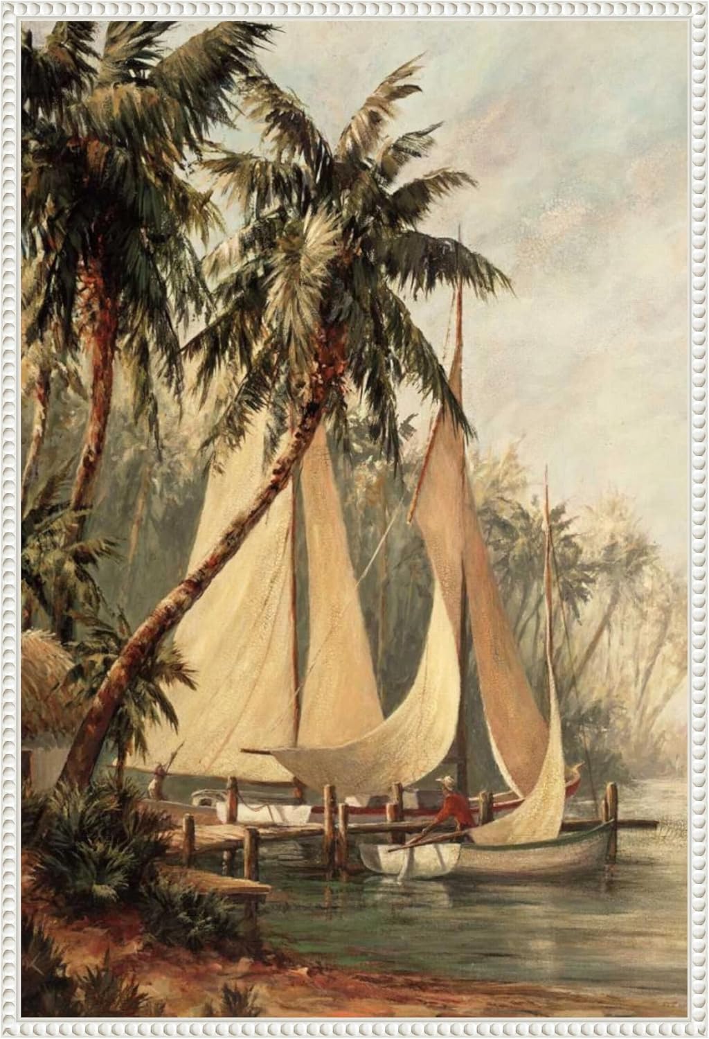 Amanti Art Framed Canvas Wall Art 23x16 Rum Cay by Malarz, Framed Wall Art Canvas, Beach Artwork, Modern Decor, Medium Poster Painting for Living Room, Bedroom, Bathroom, Kitchen, Office or Business