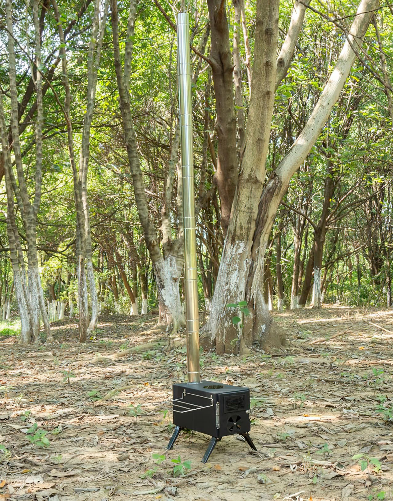 Estufa de acero al carbono para tienda de campaña, 40 x 20 x 22 cm, estufas de leña con tubos de chimenea para cocinar al aire libre, camping, senderismo