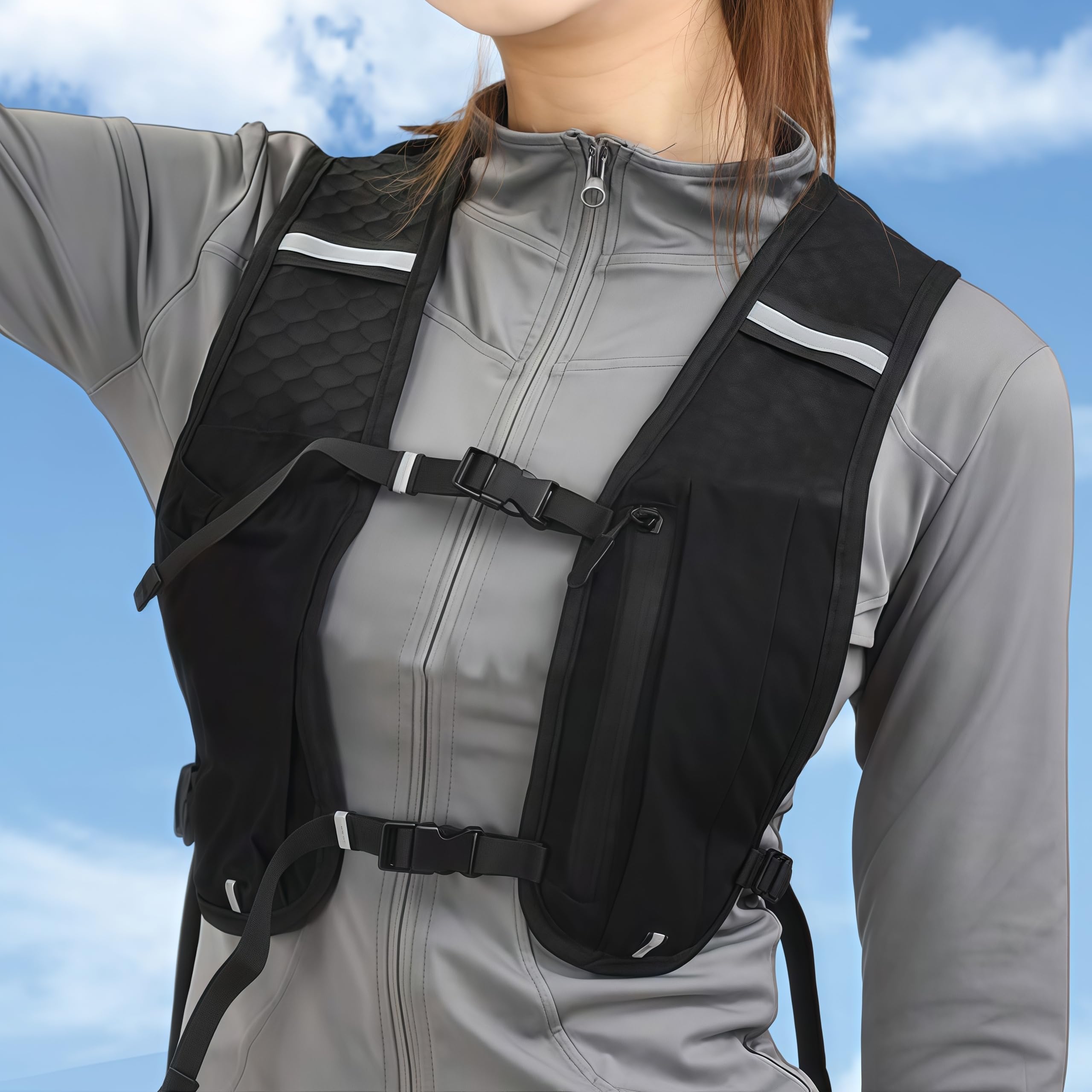 Running Vest For Men Women Lightweight Breathable Running Backpack Reflective Adjustable Hydration Vest with Phone Holder & Storage Functional Running Accessories For Cycling Hiking Marathon — view 3