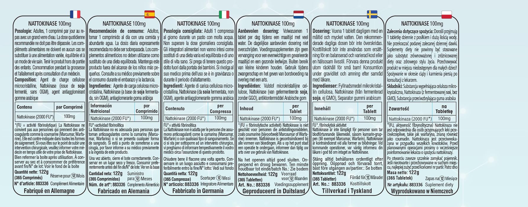 Nattokinase 100mg (20.000 FU/g) - 365 comprimidos - Enzima natto - Alta dosis - 100% vegano - Producción y control de laboratorio en Alemania - NutriFair | Premium & Fair