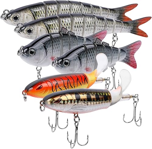 UCEC Señuelo de pesca de lubina, trucha segmentada, cebos de natación biónicos de hundimiento lento para agua dulce, kit de señuelos de pesca