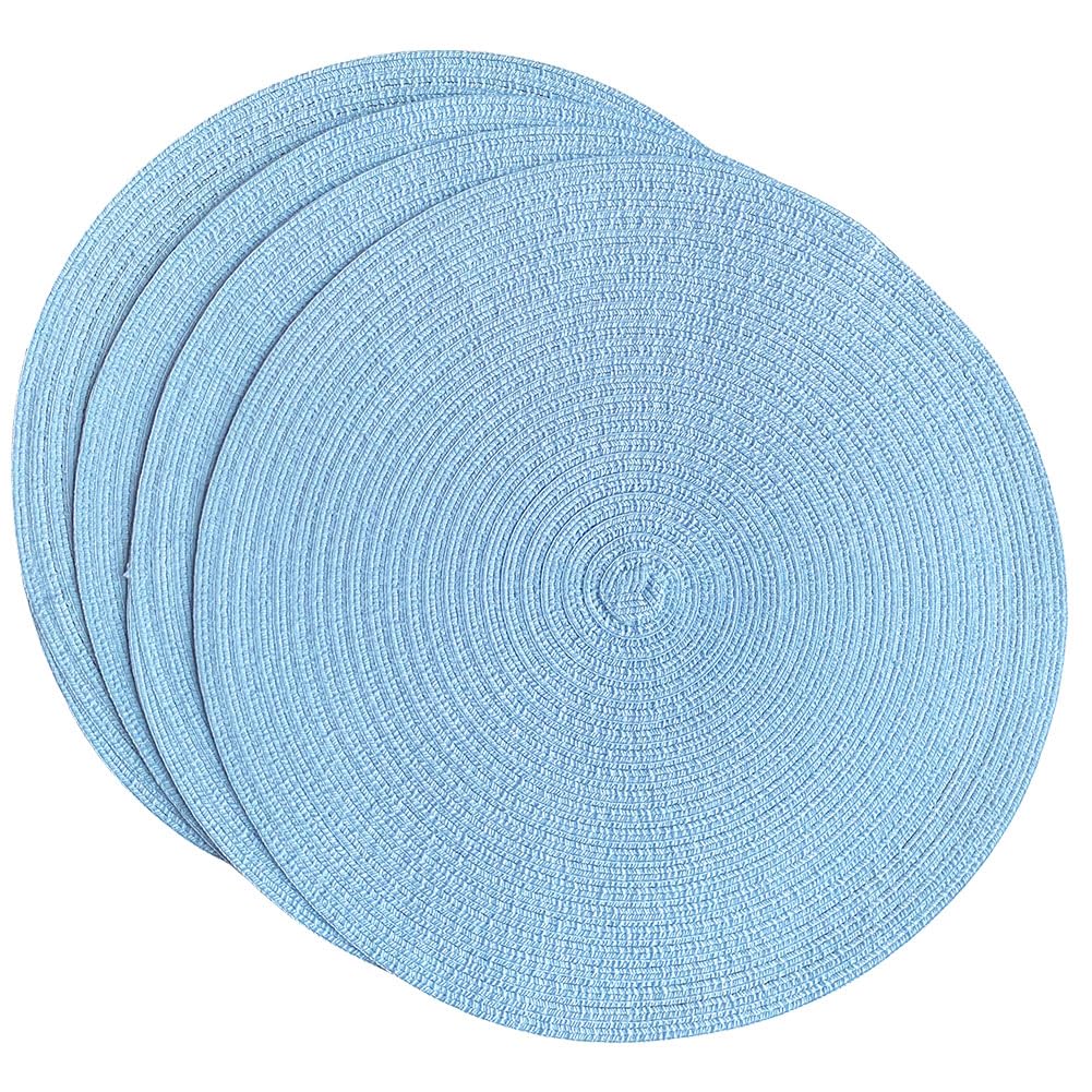 SCF2017 38CM Round Woven Cotton Yarn Placemats Heat Resistant Table Mats Set of 4 (Light blue)