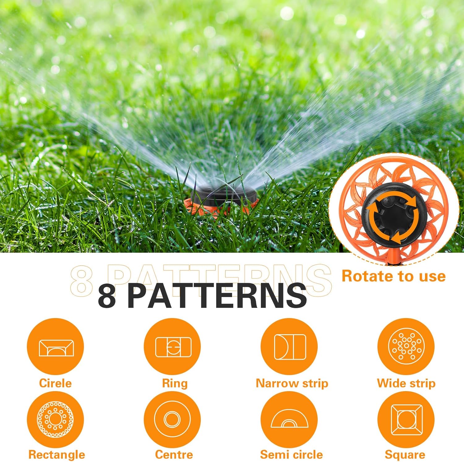3 Pieces Stationary Water Sprinkler 8 Pattern Reliable Metal Sprinkler Lawn Sprinklers with Heavy Duty Metal Base for Watering Small and Large Yards, Lawns, Garden, Orange Color