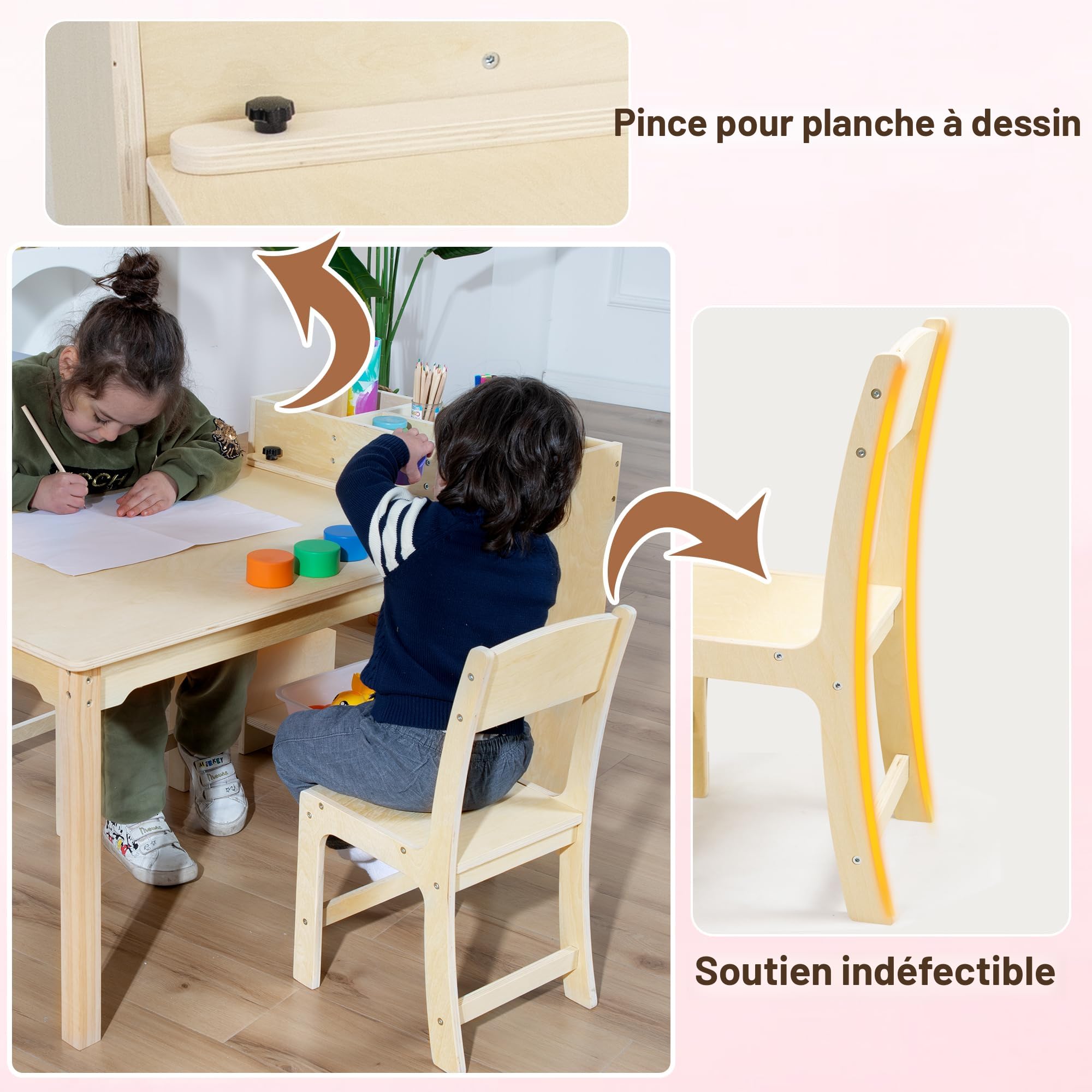 COSTWAY 4 En 1 Table Enfant Avec 2 Chaises & Tableau Blanc & Tableau