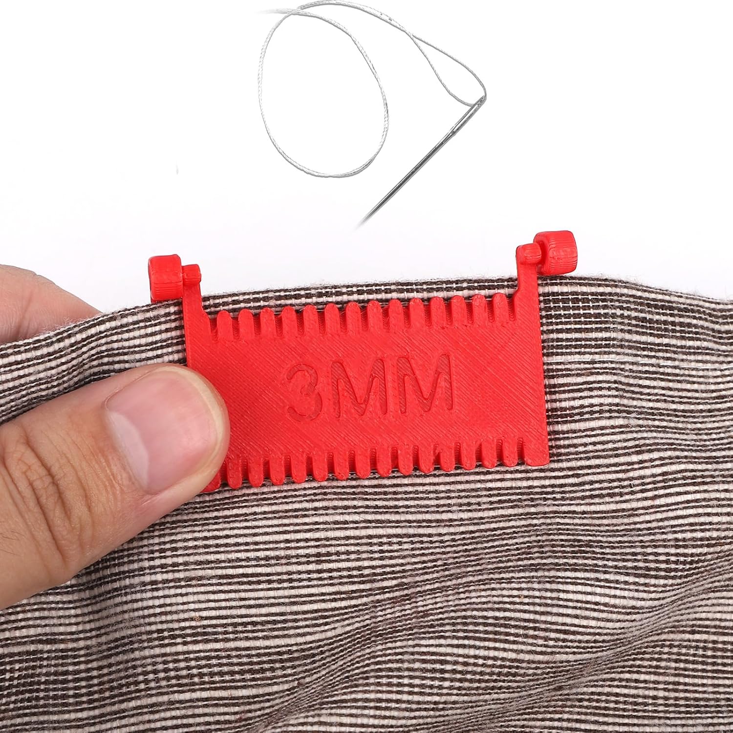 Penitue 3pcs Clip-On Sewing Ruler, 2mm/3mm/4mm Sewing Needle Gauge Even Hand Stitch Guide Quilting Templates Edge Stitch Lock Tool for Embroidery Fabric Patchwork (Blue, Red, Yellow)