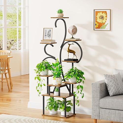 Miniatura 5 de POZILAN Soporte para plantas de interior con luces de cultivo, estante de esquina de 55 pulgadas de alto, estante de luz de cultivo de 9 niveles,