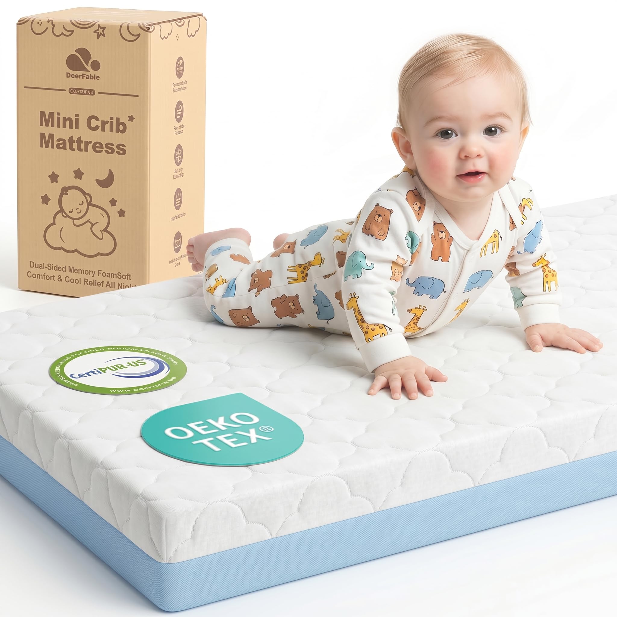 Photo 1 of DeerFable Pack and Play Mattress 38"x26"x3", Dual Sided Memory Foam