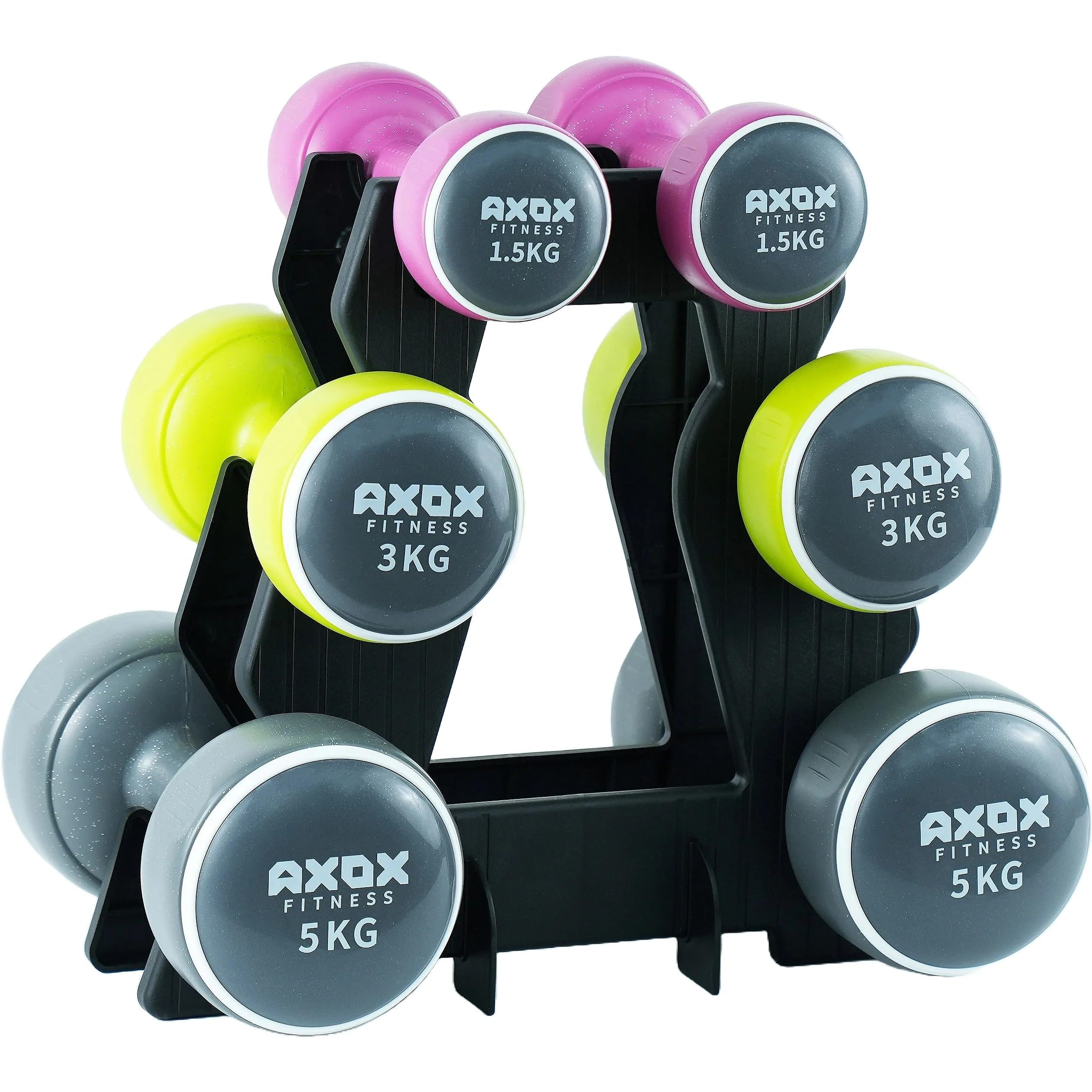 AXOX Smart Dumbbell Tower | Grey/Pink/Green, 1.5KG, 3KG & 5KG Sets Included
