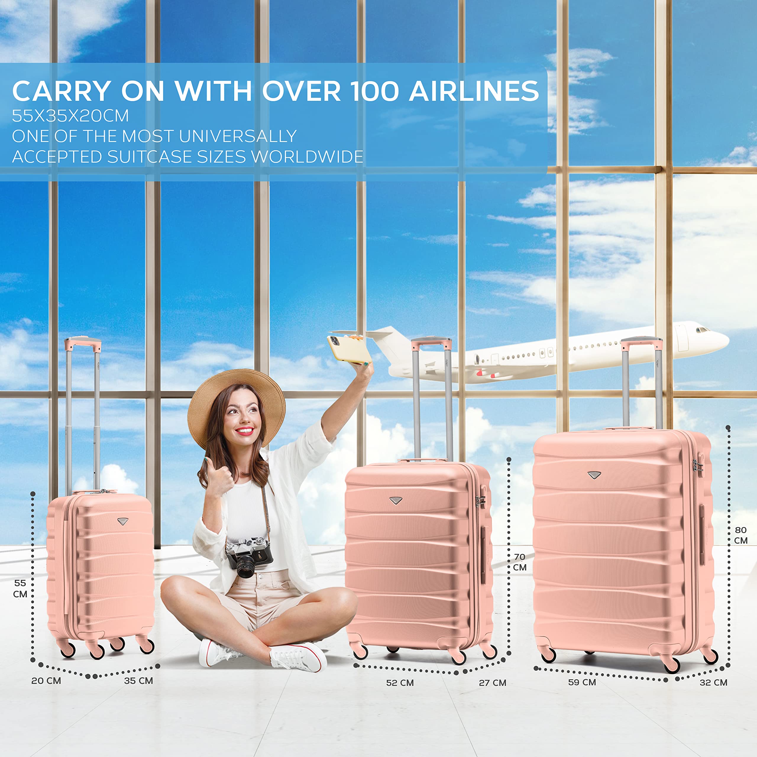 Flight Knight Lightweight 4 Wheel ABS Hard Case Medium Suitcase Approved for Over 100 Airlines Including easyJet, British Airways, Ryanair, Jet2, Emirates & Many More - Check-in Medium Size 25"