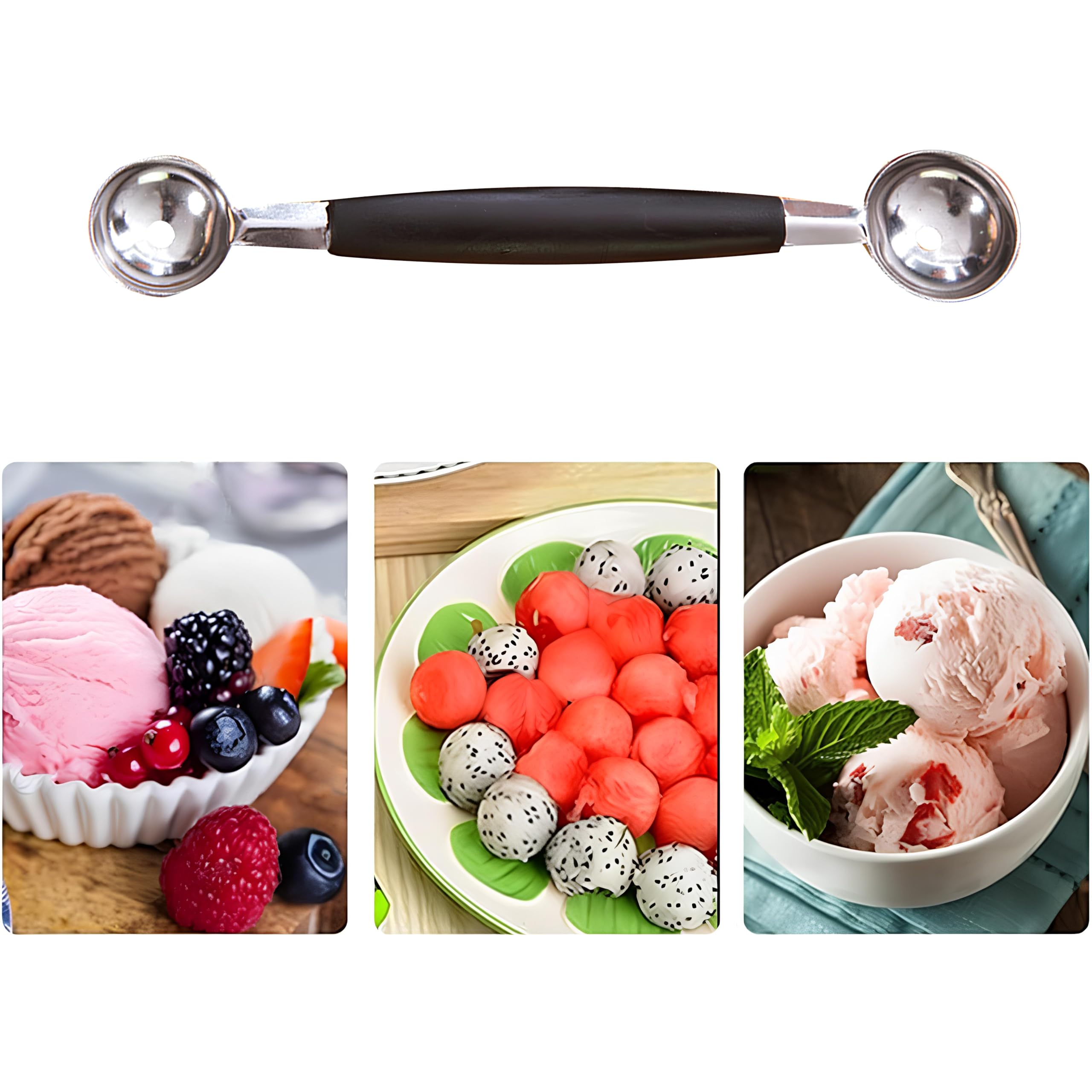 Scavini per Melone in Acciaio Inox 18 cm Doppia Funzione per Palline di Frutta e Gelato
