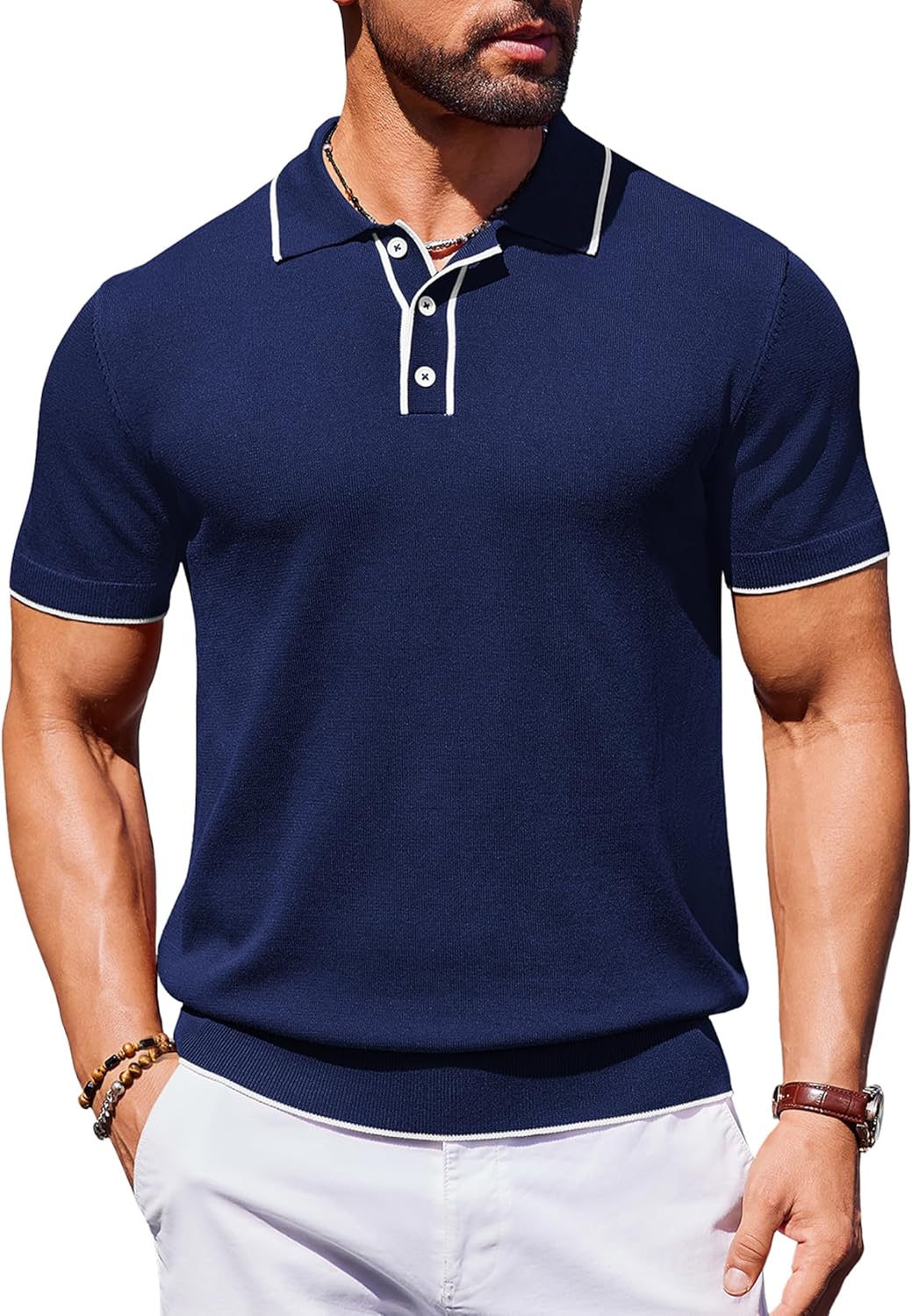 Mens Polo Shirts Short Sleeve Summer Top Casual Golf Polos Lightweight Collared Shirt Dark Blue