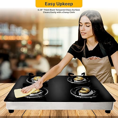 Miniatura 6 de 24 inch Gas Cooktop - Tempered Glass Gas Stove with 4 Burner & Stainless Steel Lower Body - Counter top Gasstove for RV Propane Stove, Apartment, or