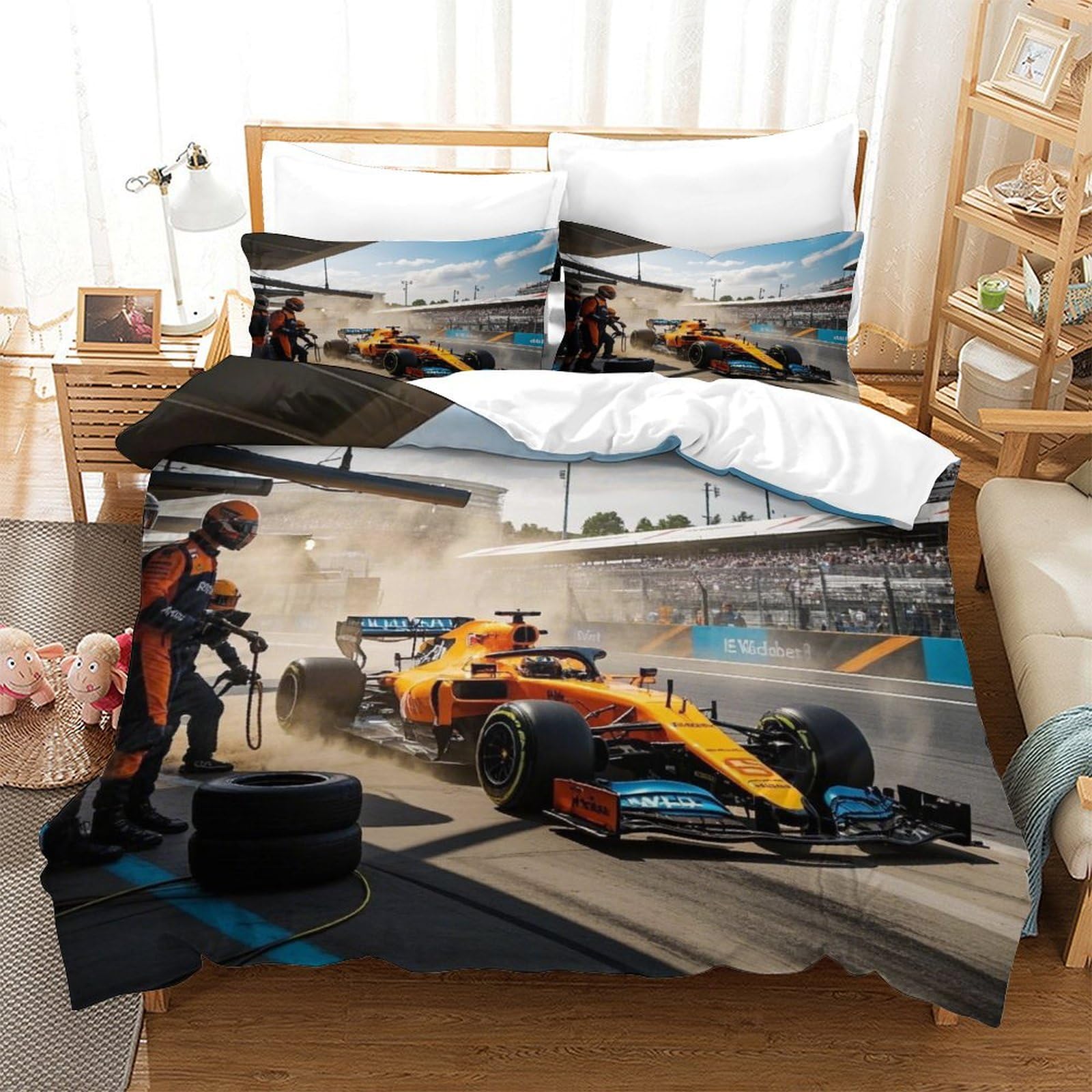 Lililaobiao Boys Grand Prix Racing-12 Grand Prix Racing Bedding Set Finesse Duvet Cover, Sheet & Pillowcase Breathable Brushed Microfiber Formula Racing Comforter Cover With Hidden Zipper, Luxury Quilt Cover Set Double（200X200cm）