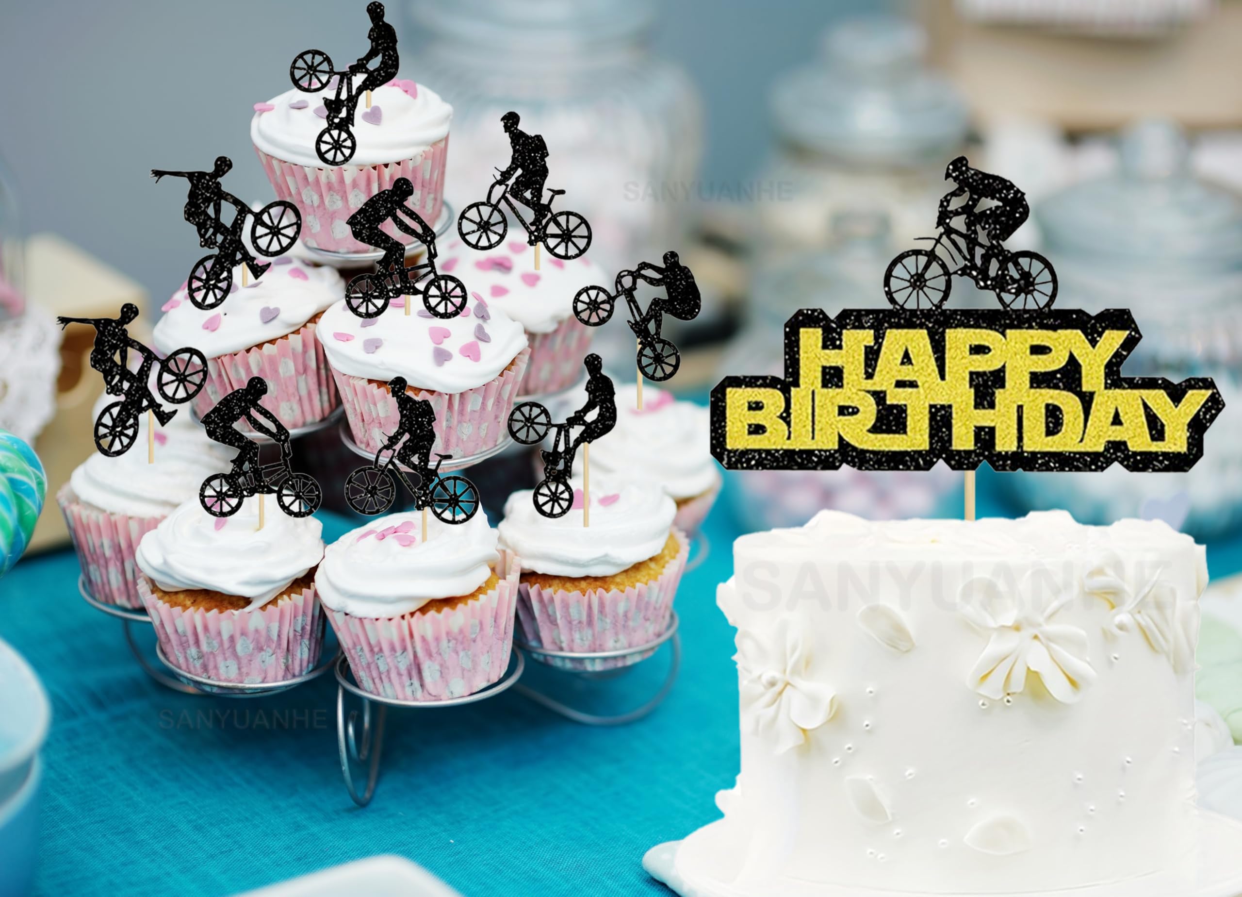 mountainbike kuchen SANYUANHE 21 Stück Mountainbike-Fahrrad-Kuchen-Deko,Schwebendes Fahrraddesign für Radsportbegeisterte,Radsport Happy Birthday Tortendeko,Fahrrad Cupcake Toppers,Sportparty Kindergeburtstage Party Deko Spielzeug Leinsamen geschrotet oder ganz? SeasonLabel: fall-winter Size:440(XS)