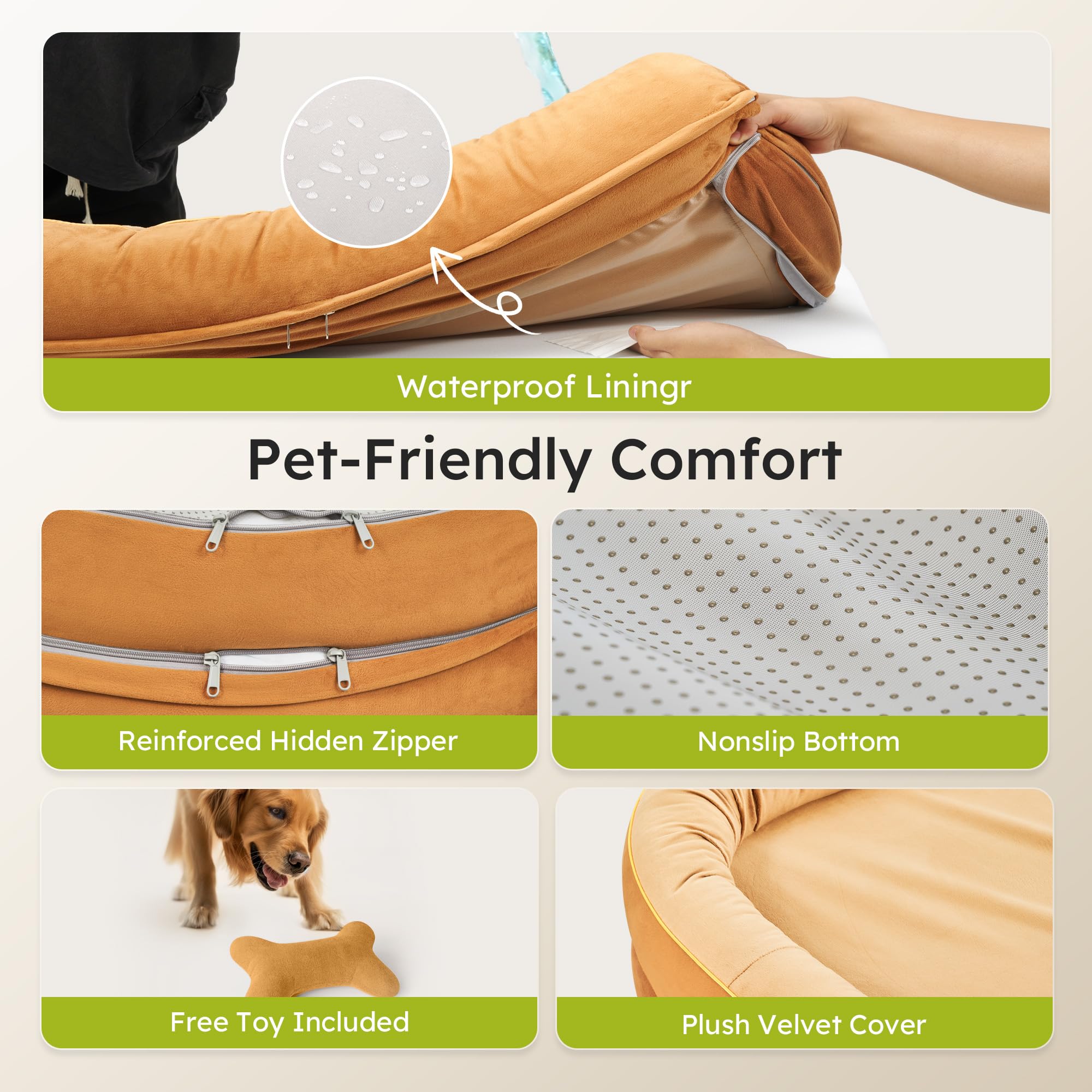 CWAWZ Jumbo - Cuccia ortopedica per cani di grandi dimensioni, con rinforzi a tutto tondo, letto rinfrescante per cani con memory foam, lavabile, con fondo antiscivolo, marrone