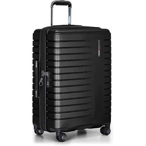 Traveler's Choice Archer Polycarbonate Hardside Spinner Luggage Set, Tie Down Straps, Black, Checked 25-Inch
