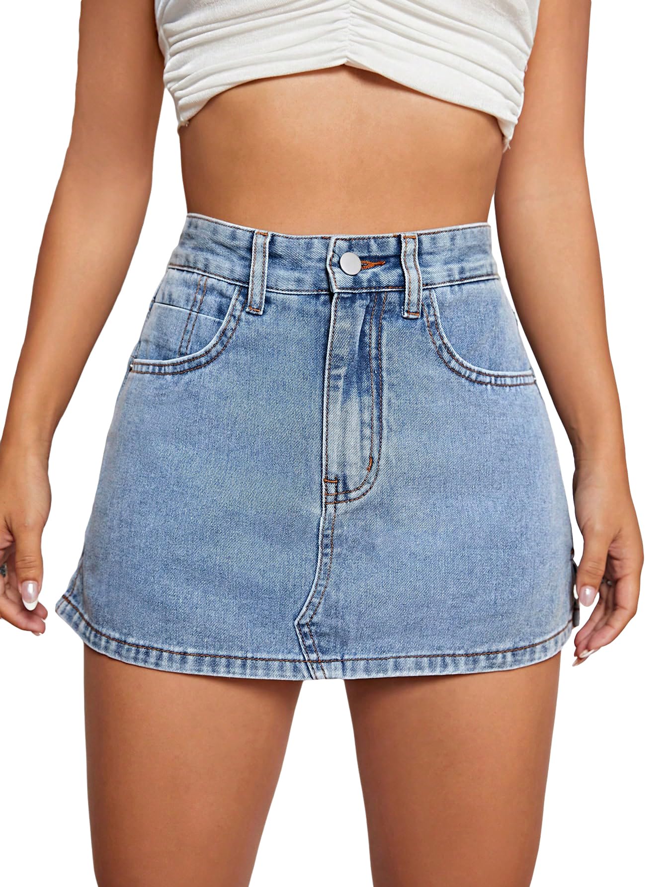 Floerns Women's High Waist Zipper Button Denim Shorts Jean Skort with Pockets