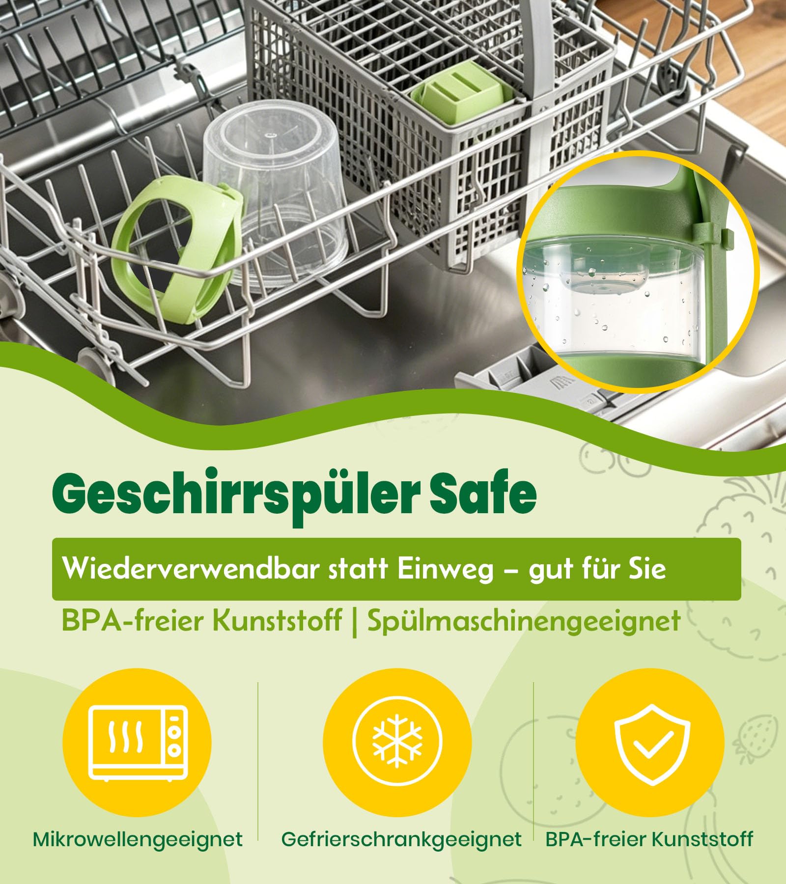 Ugotit Müslibecher to Go, Joghurtbecher to Go mit Löffel & kleinem Soßenbecher, 360ml+560ml Müsli to go Becher, Joghurt to Go Becher für Overnight Oats, Arbeit, Schule, Fitness, Picknick (2 Stück)