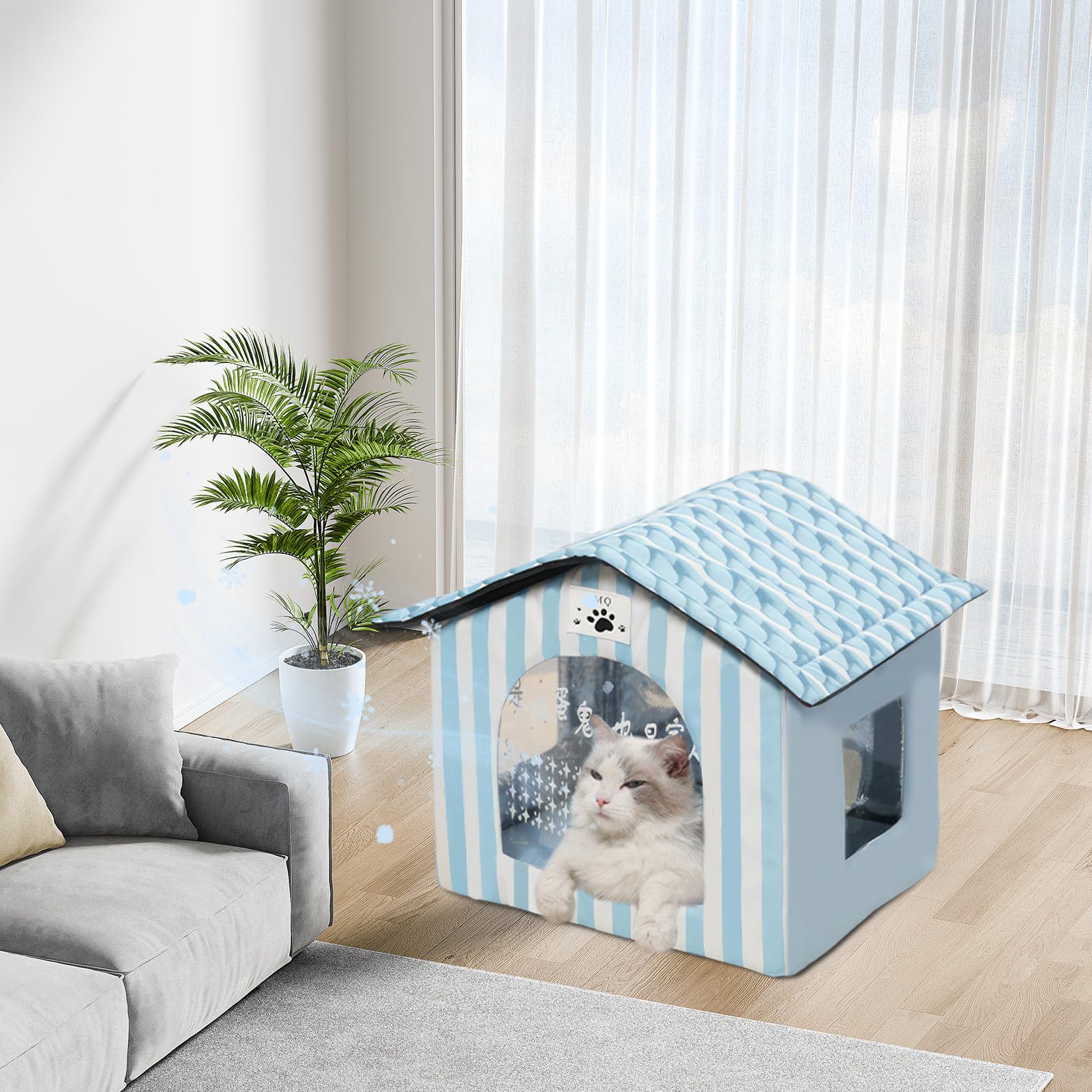 Casita Refrescante para Gatos Exterior Caseta Aislada para Exterior con | Refugio Mascotas Verano Para Patio Terraza Balcón Jardín Salón Exterior