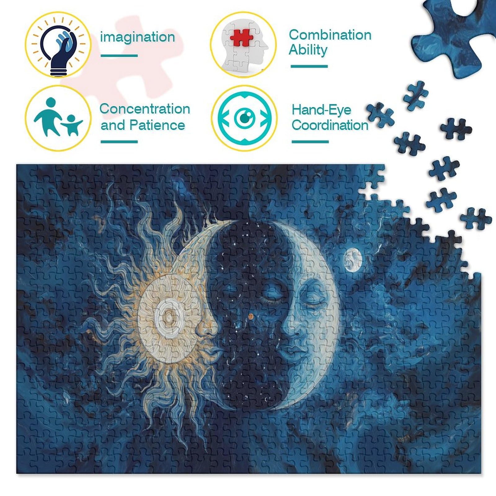 Abstraktes Sonne & Mond Puzzle – 1000 Teile Holzpuzzle Für Erwachsene, 29.5x50 Cm, Anspruchsvoll
