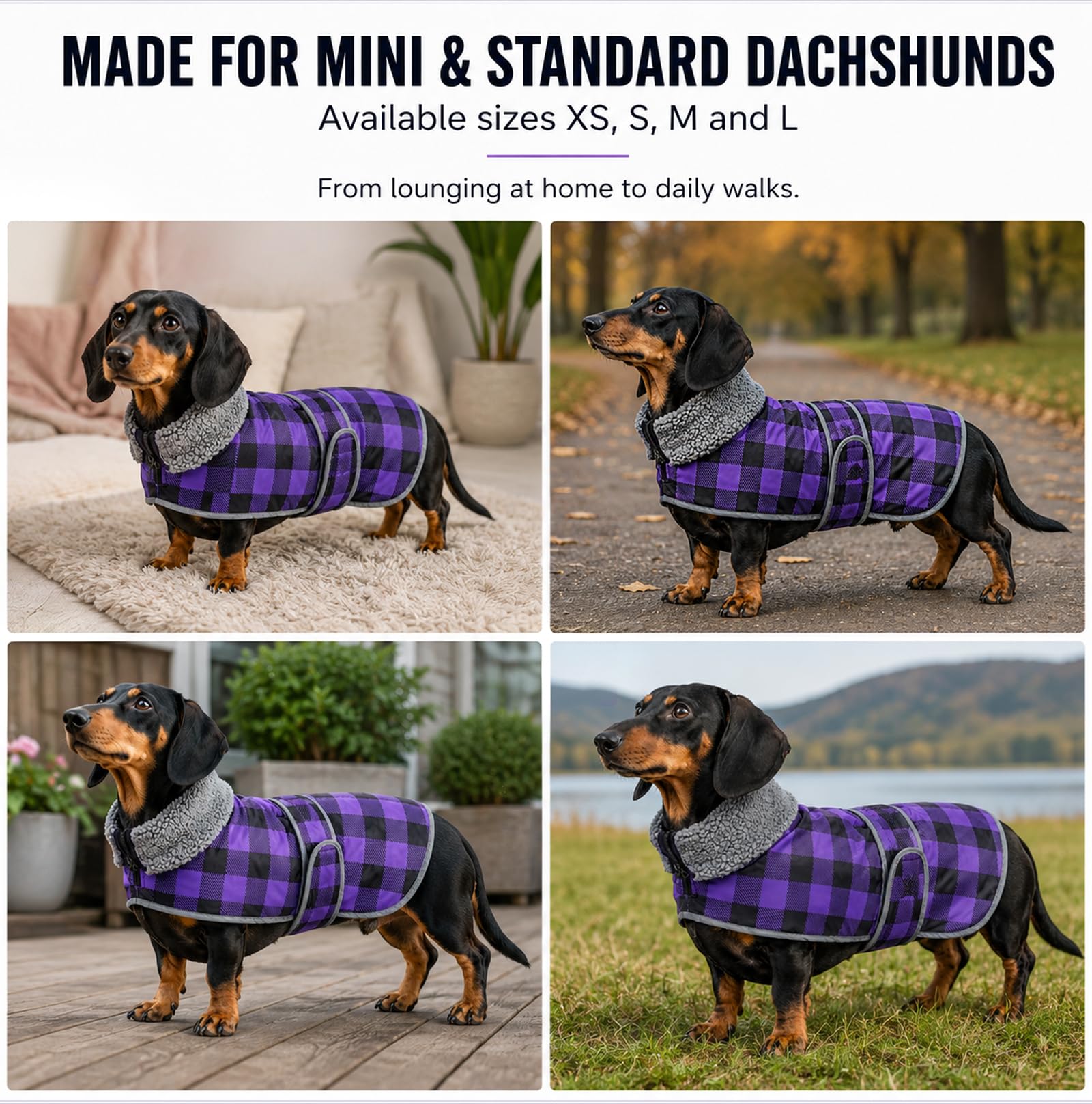 Geyecete dachshund jumper sausage dog coat grid dachshund waterproof coat, Purple - Image 7