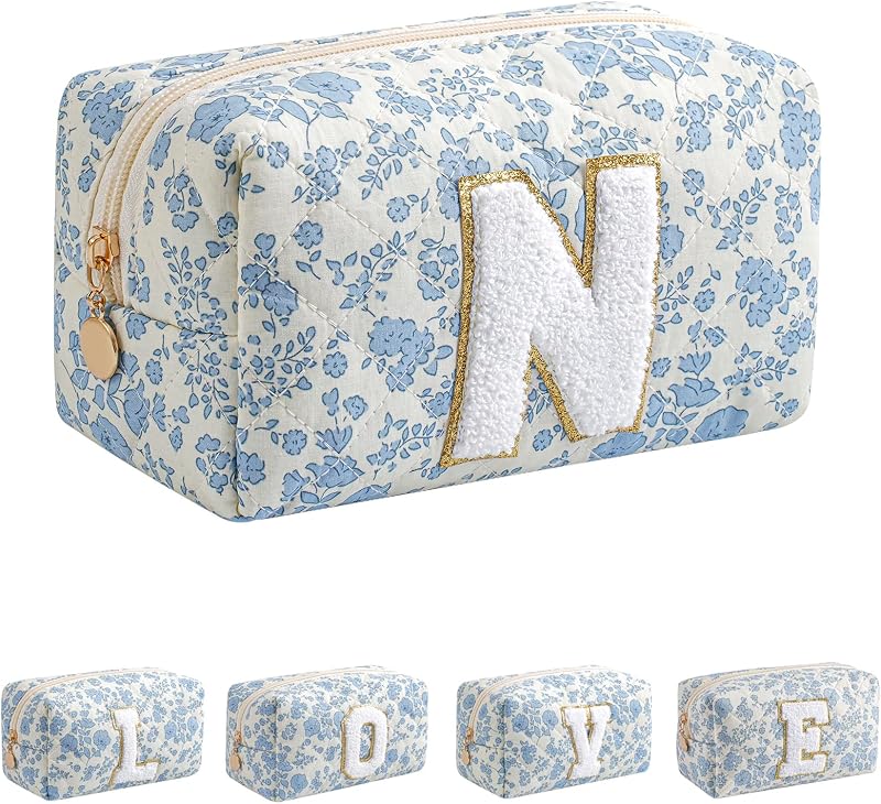 Necessaire de maquiagem JOVAKIT com zíper, estampa floral Blue Floral N, para viagem – 1 unidade