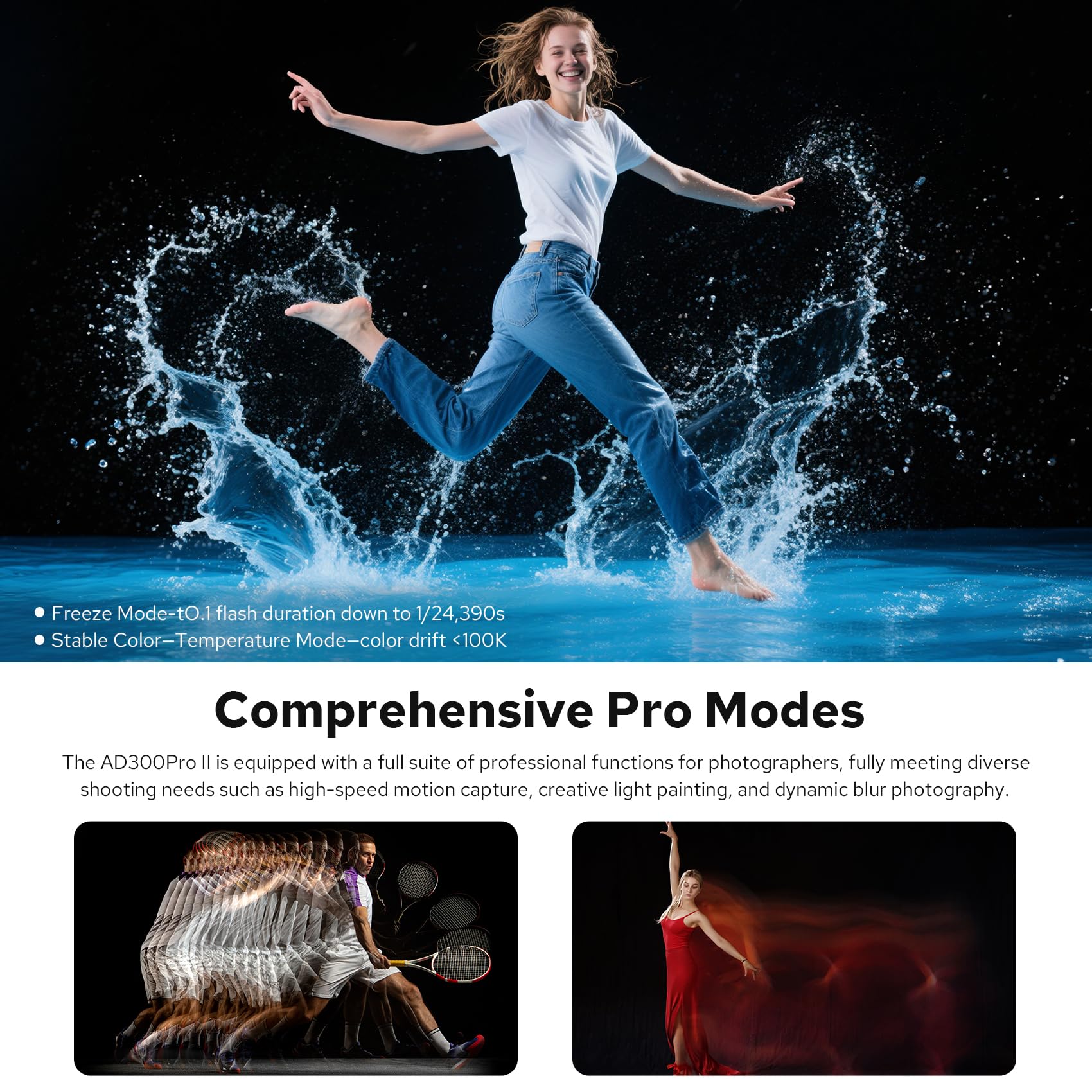 Godox AD300Pro II AD300ProII 300Ws Flash al Aire Libre, 12W Bi-Color 2800K-6000K, Sistema X inalámbrico 2.4G, TTL HSS,Compatible con Canon,Nikon,Sony,Fuji,Olympus,Pentax Cámaras