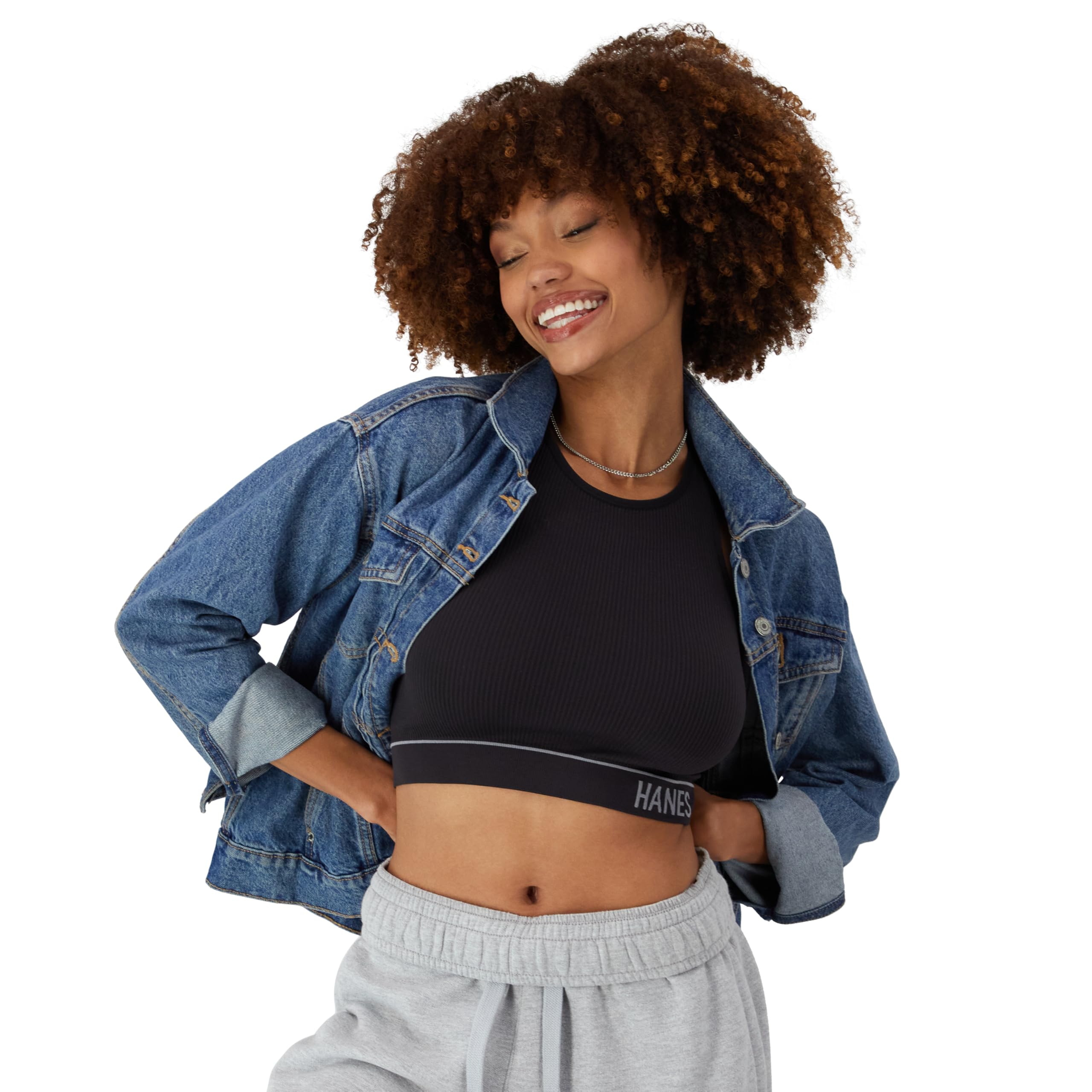 Hanes Originals Rib Crop Bralette, Pullover A Coste per Donna, Reggiseno Senza Ferramenta