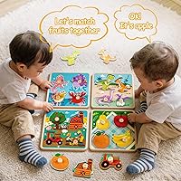 Vista 4 de Rompecabezas de madera para niños pequeños – 4 piezas de patrones de animales ecológicos con asas – Aprendizaje de habilidades motoras finas